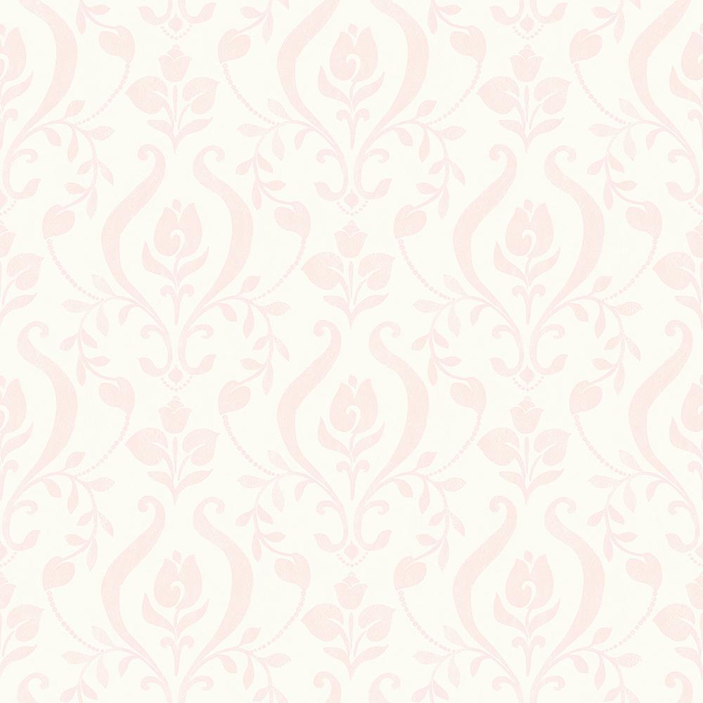 Wallpaper Pink and Eggshell White Damask