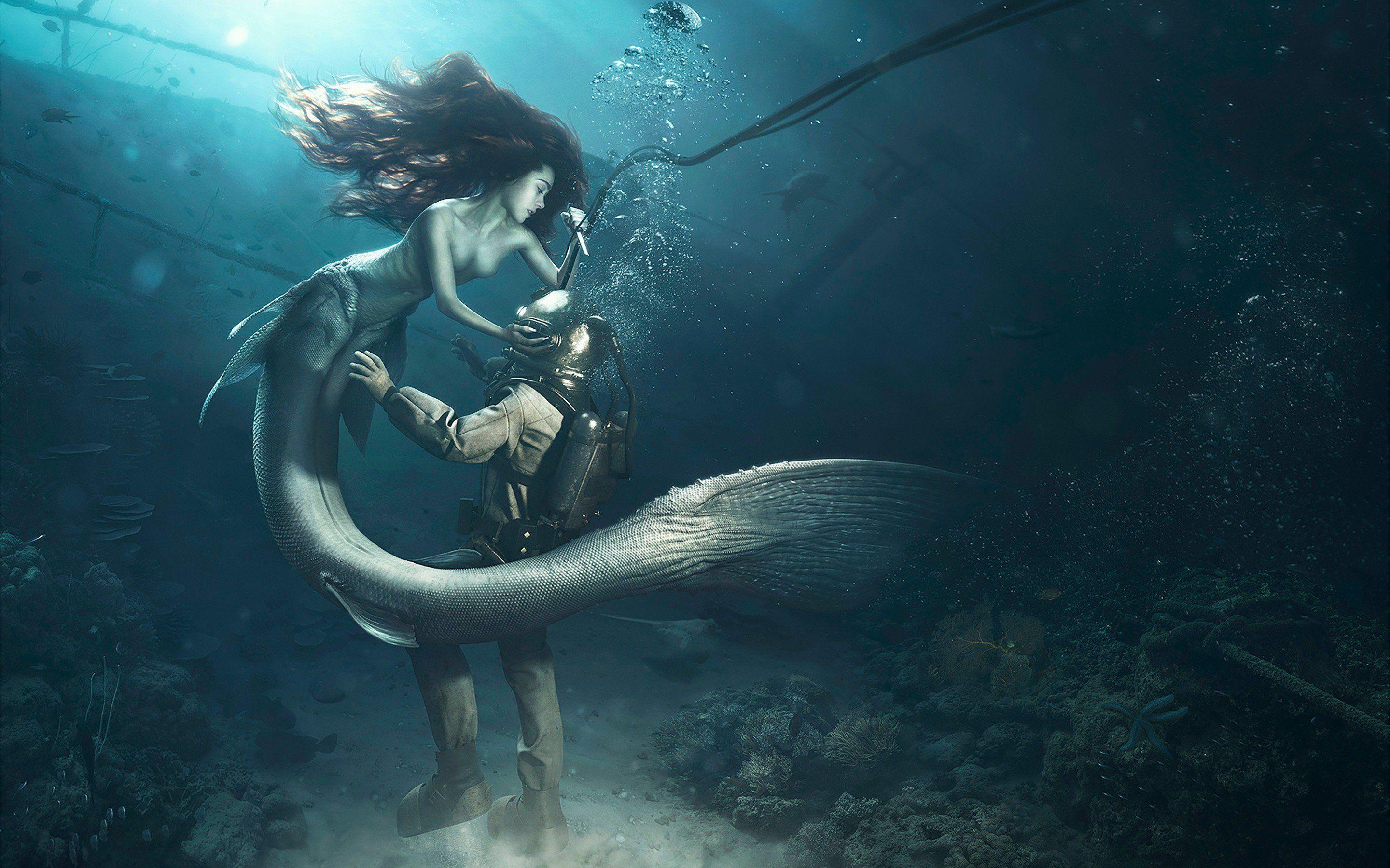 2880x1800 Diver and The Mermaid wallpaper. Mermaid wallpaper, Mermaid