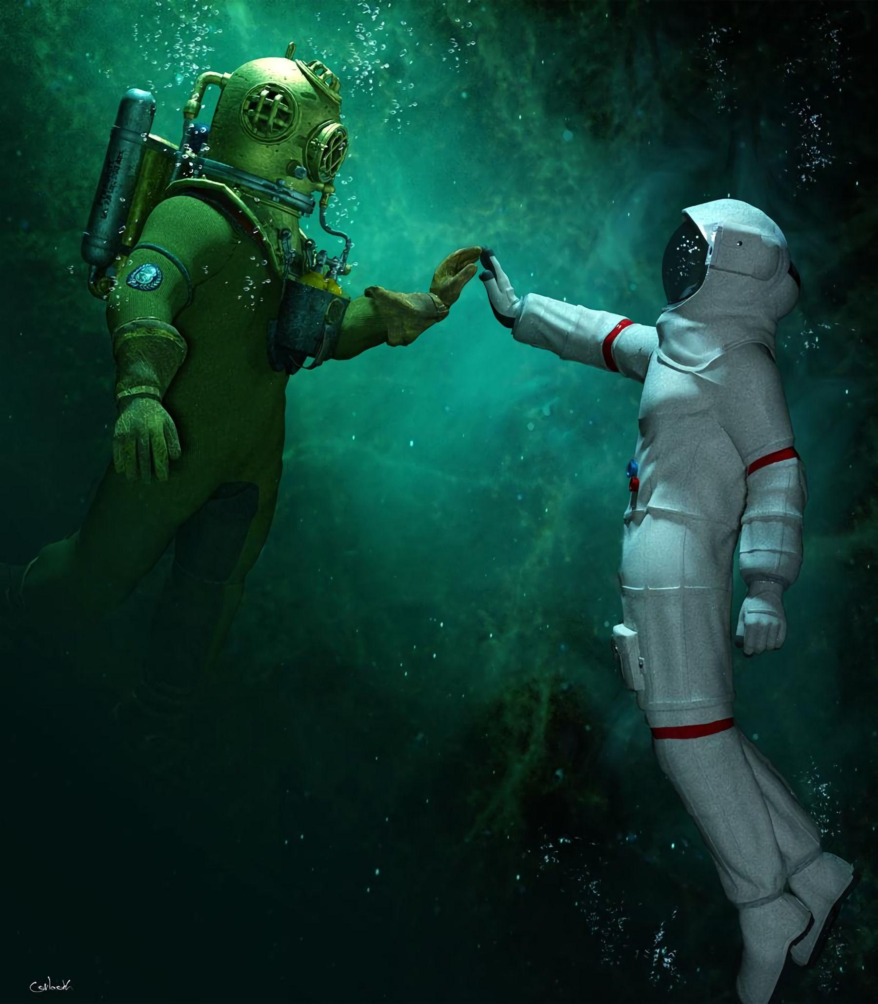 1800x2058 Download wallpaper 1800x2058 astronaut, scuba diver, underwater HD