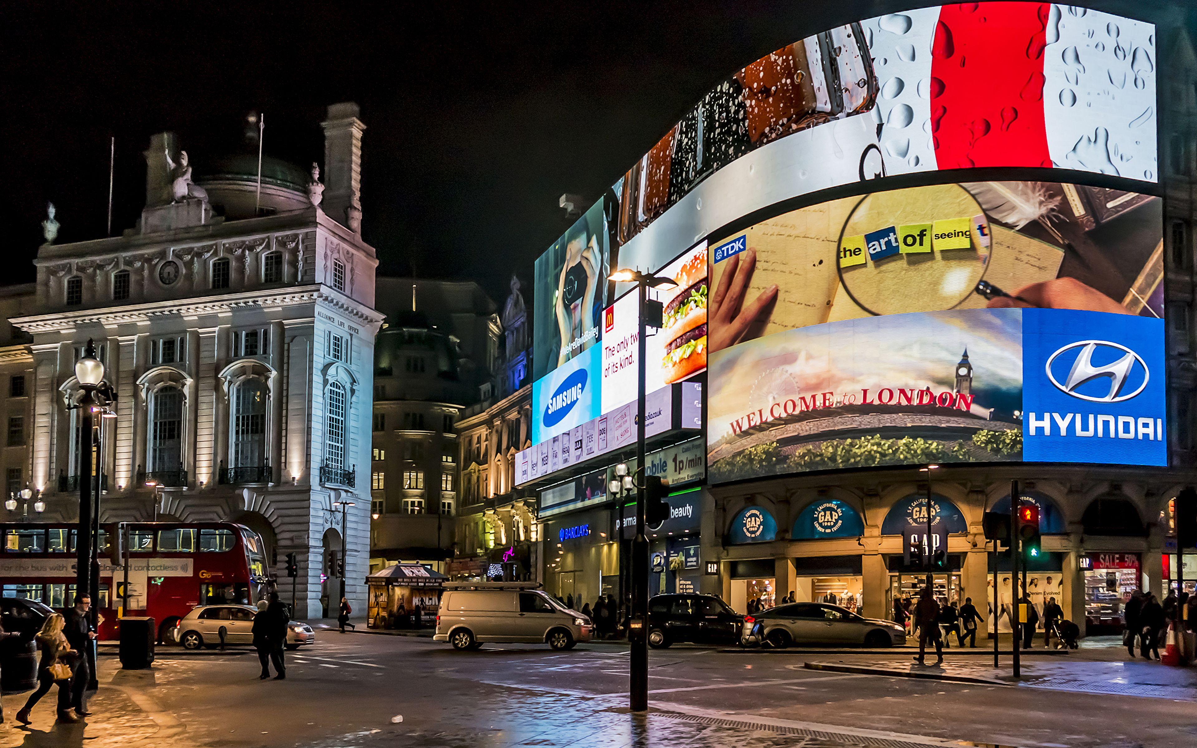 3840x2400 Picture London United Kingdom Piccadilly Circus, neon 3840x2400