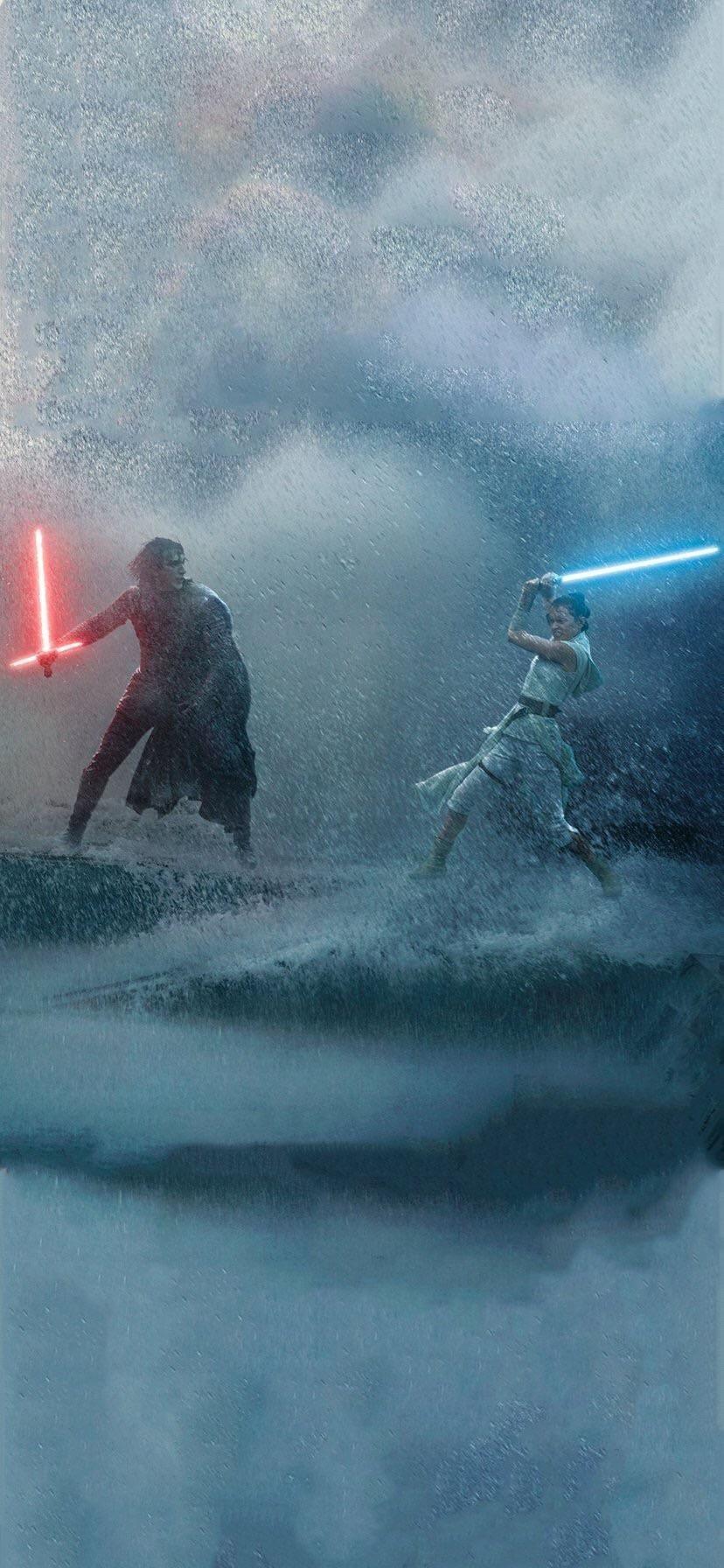 828x1792 Here is that Rey and Kylo Ren fighting in the rain wallpaper
