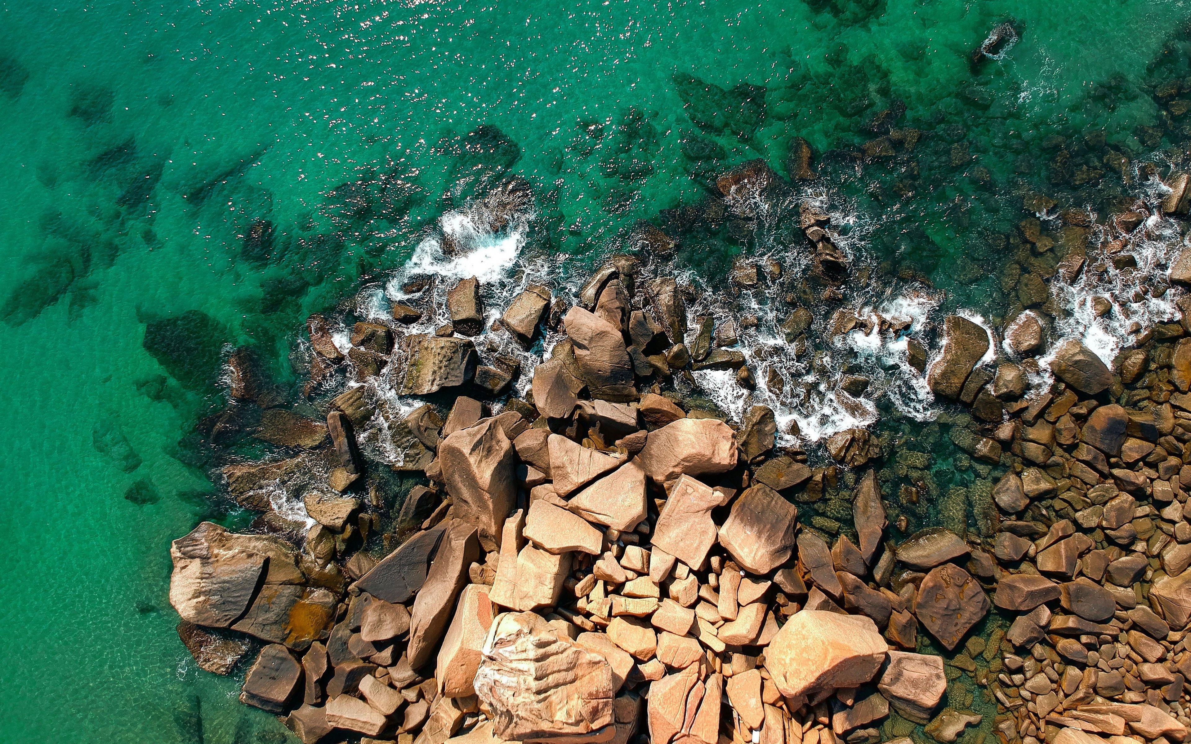 3840x2400 Download Sea, rocks, coast, drone shot, nature wallpaper, 3840x 4K Ultra HD 16: Widescreen