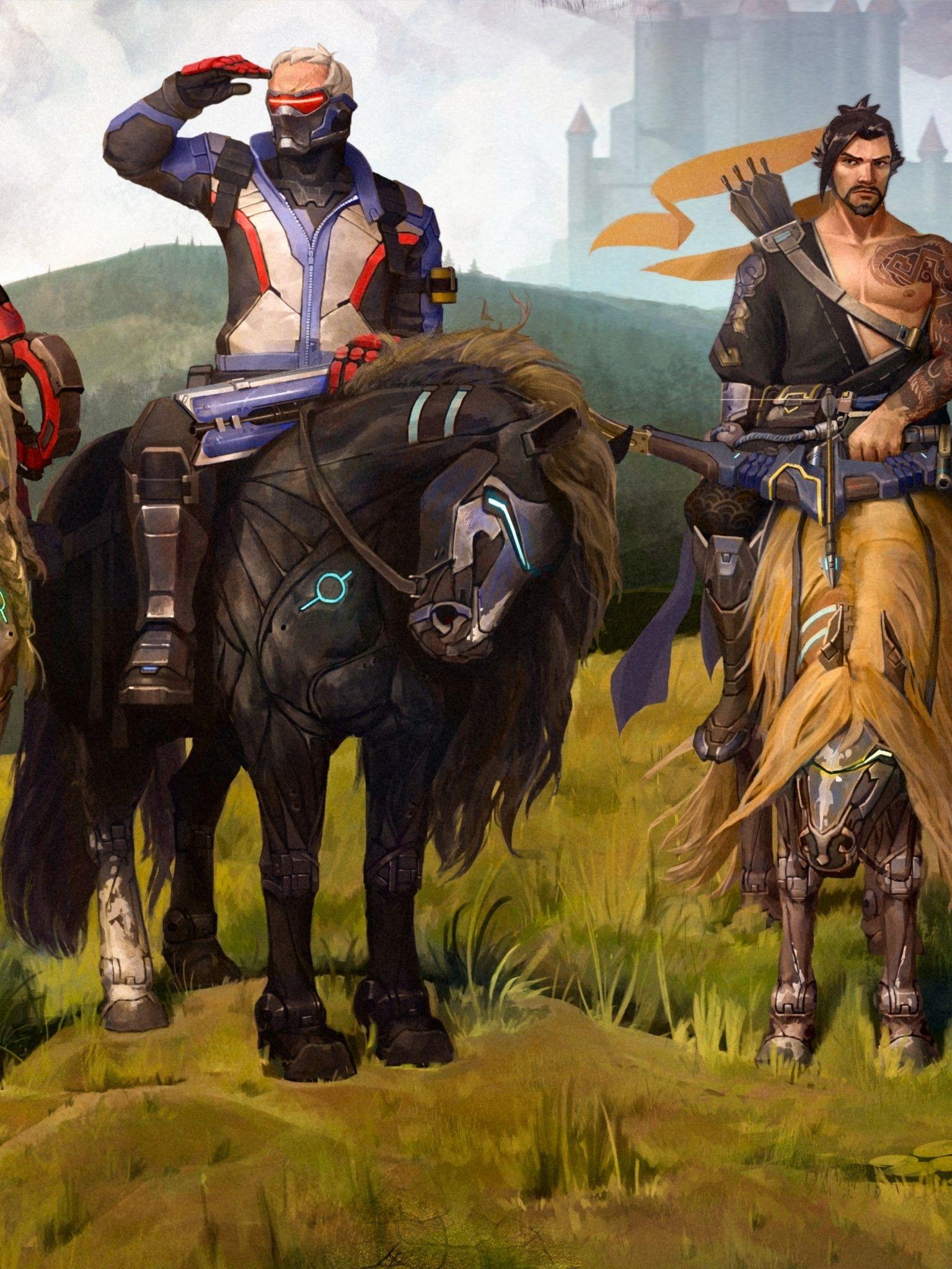 1536x2048 Download 1536x2048 Overwatch, Hanzo, Bastion, Torbjorn, Horse, Artwork Wallpaper for Apple iPad Mini, Apple IPad 4