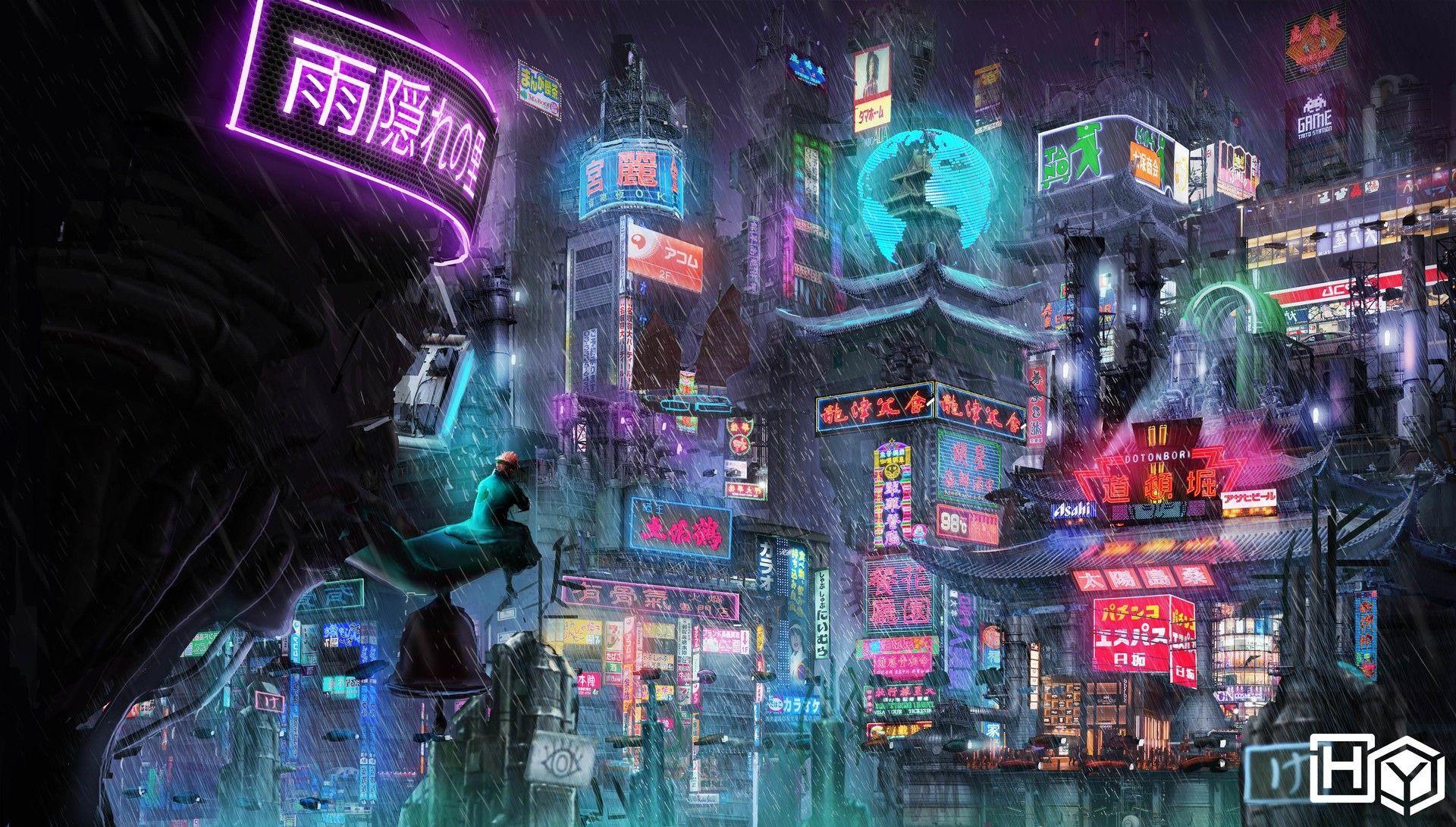 1920x1090 Naruto Cyberpunk City, Haybie Yau. Cyberpunk city