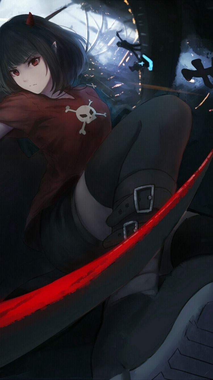 750x1334 Download 750x1334 wallpaper anime girl, fight, dark, iphone 7