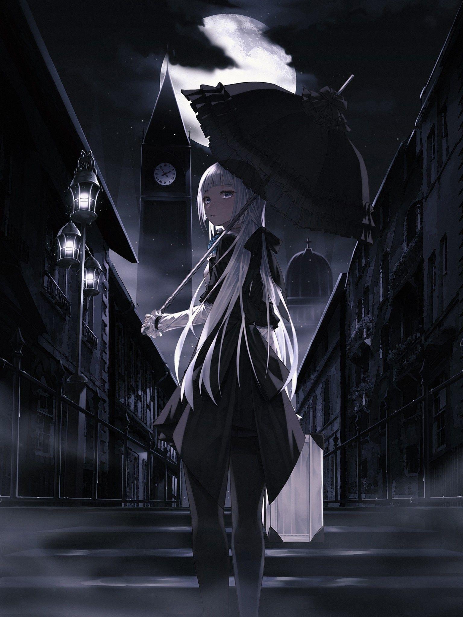 1536x2048 Download 1536x2048 Anime Girl, Umbrella, Dark, White Hair