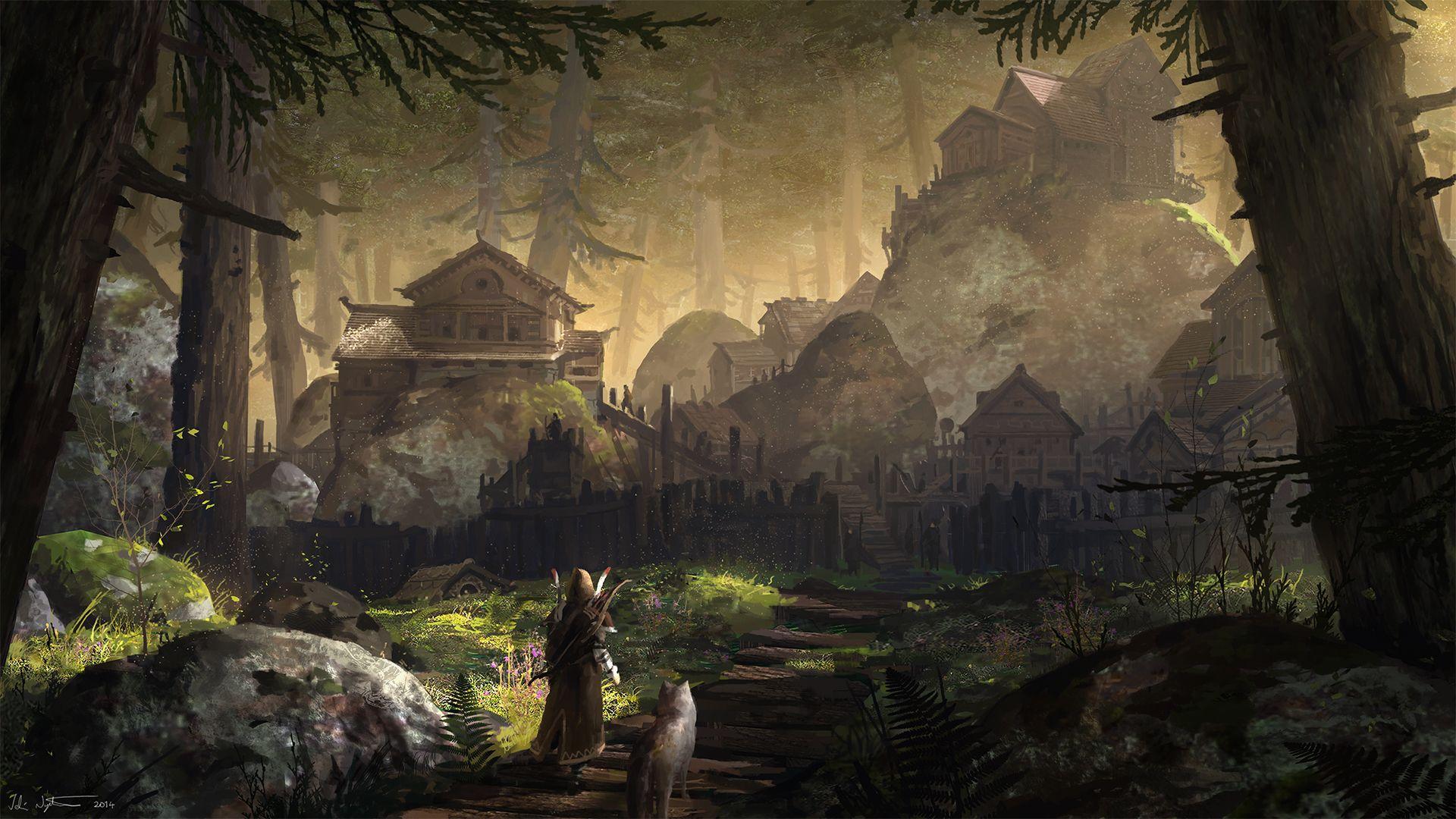 1920x1080 Forest City Wallpaper. Steampunk City