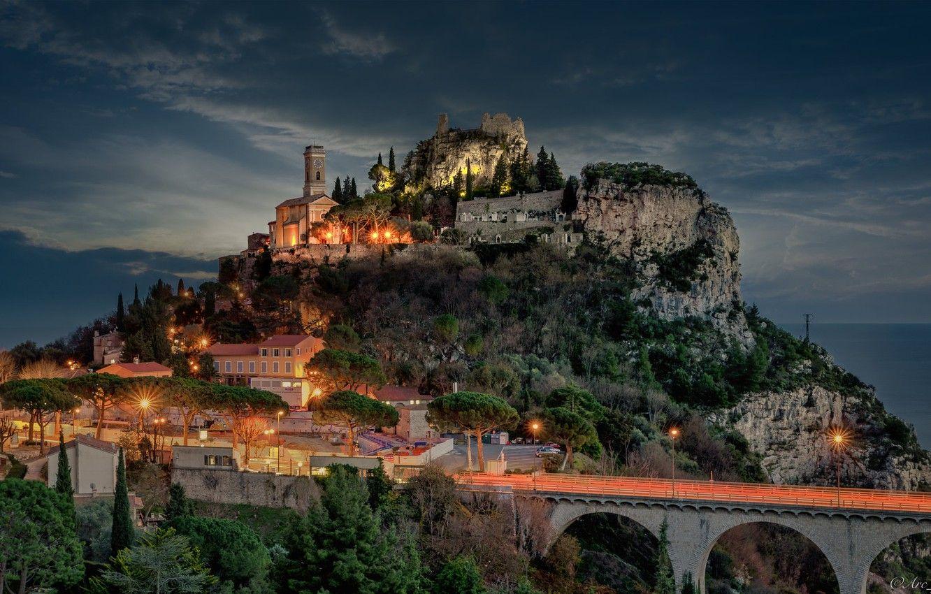 1332x850 Wallpaper sea, bridge, France, home, village, hill, France, Cote d