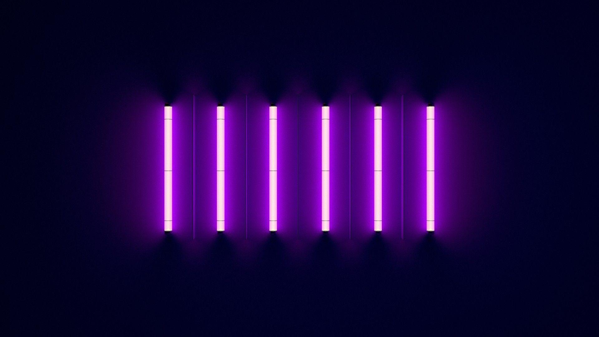 1920x1080 Download 1920x1080 Neon Light Sticks, Wall, Reflection, Purple