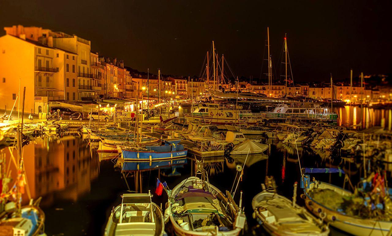 1280x773 Desktop Wallpaper France Saint Tropez Pier Sailing Night Time