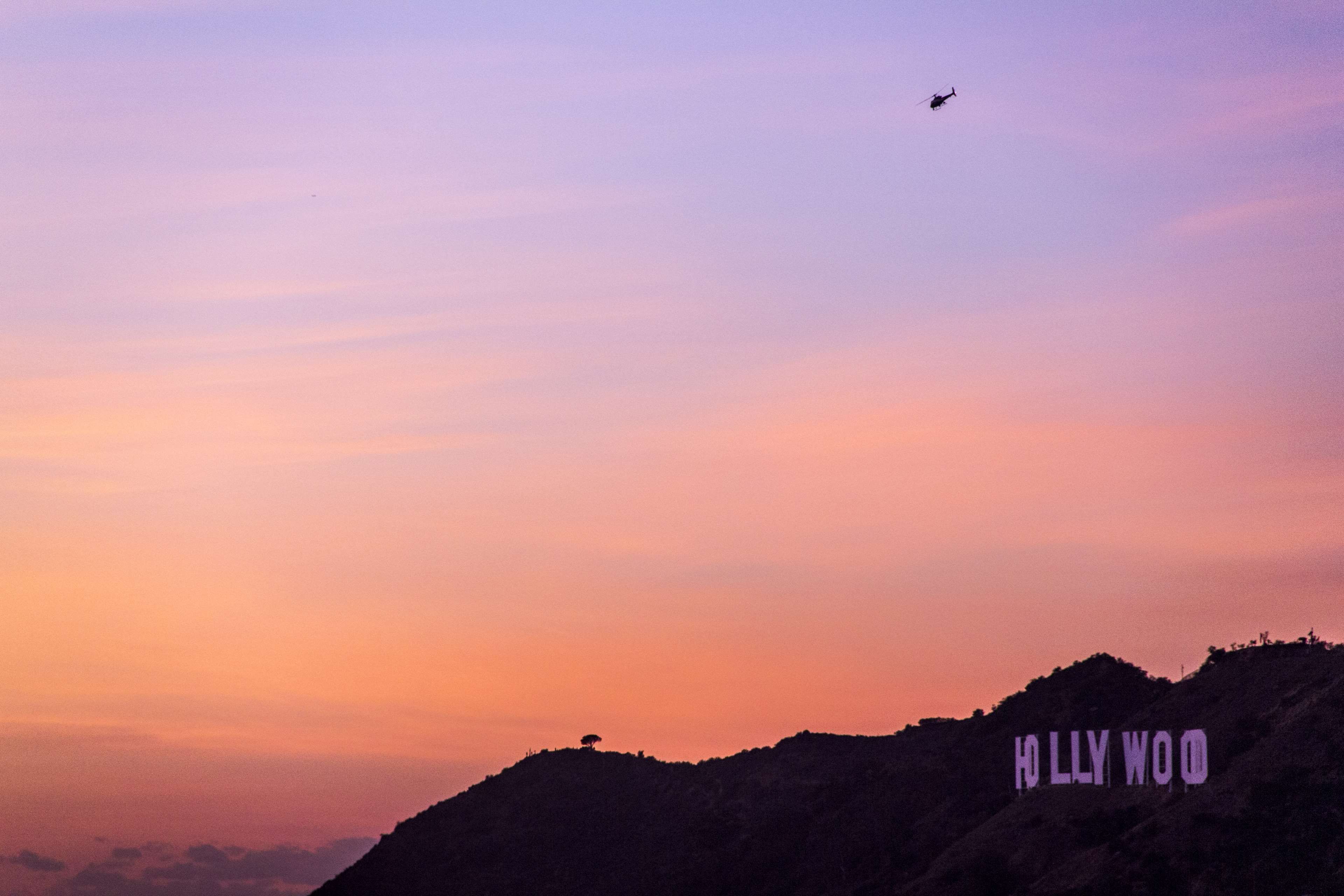 3840x2560 america, evening sky, helicopter, hill, hollywood
