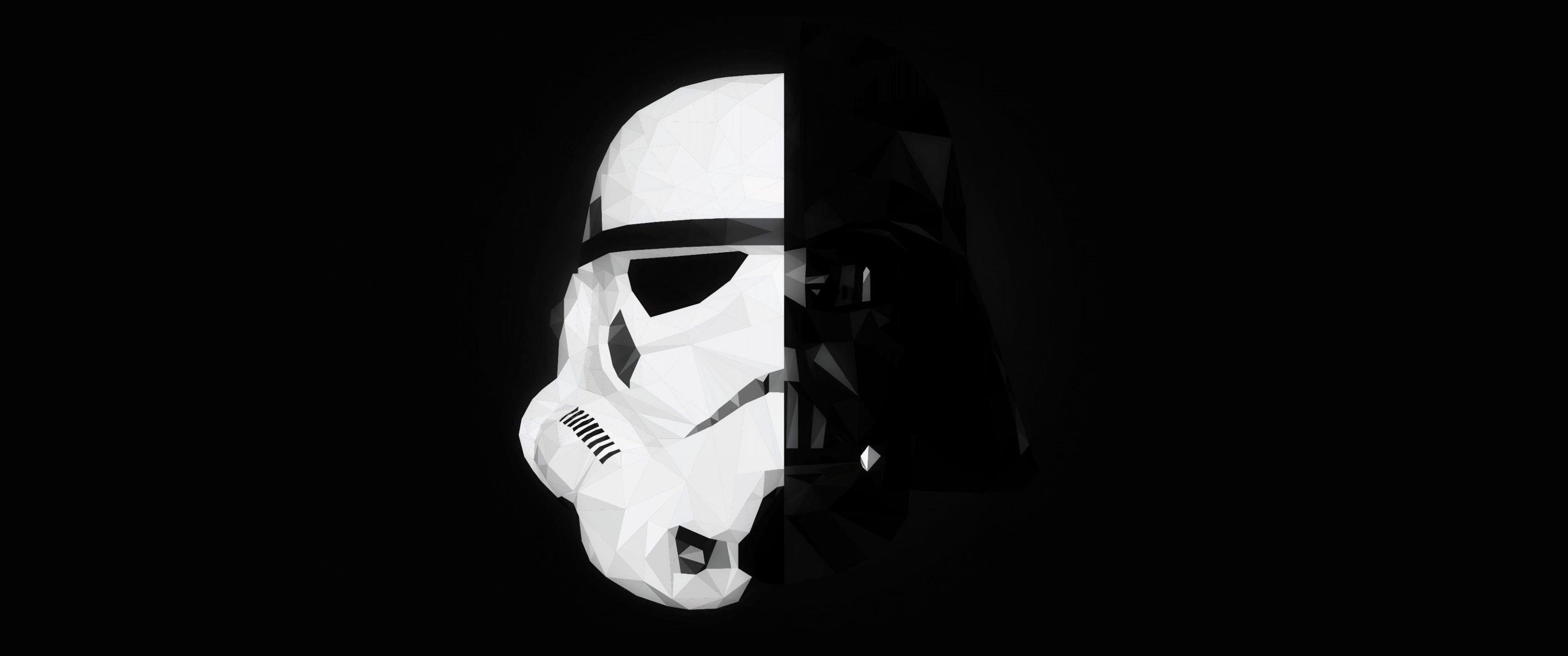 3440x1440 Star Wars, Stormtrooper, Darth Vader, Mask, Splitting, Minimalism