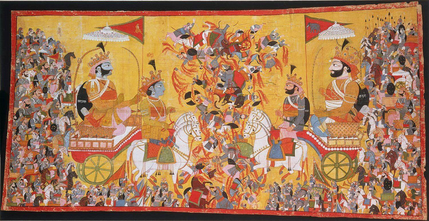 1500x773 3D desktop wallpaper: Krishna and Arjuna