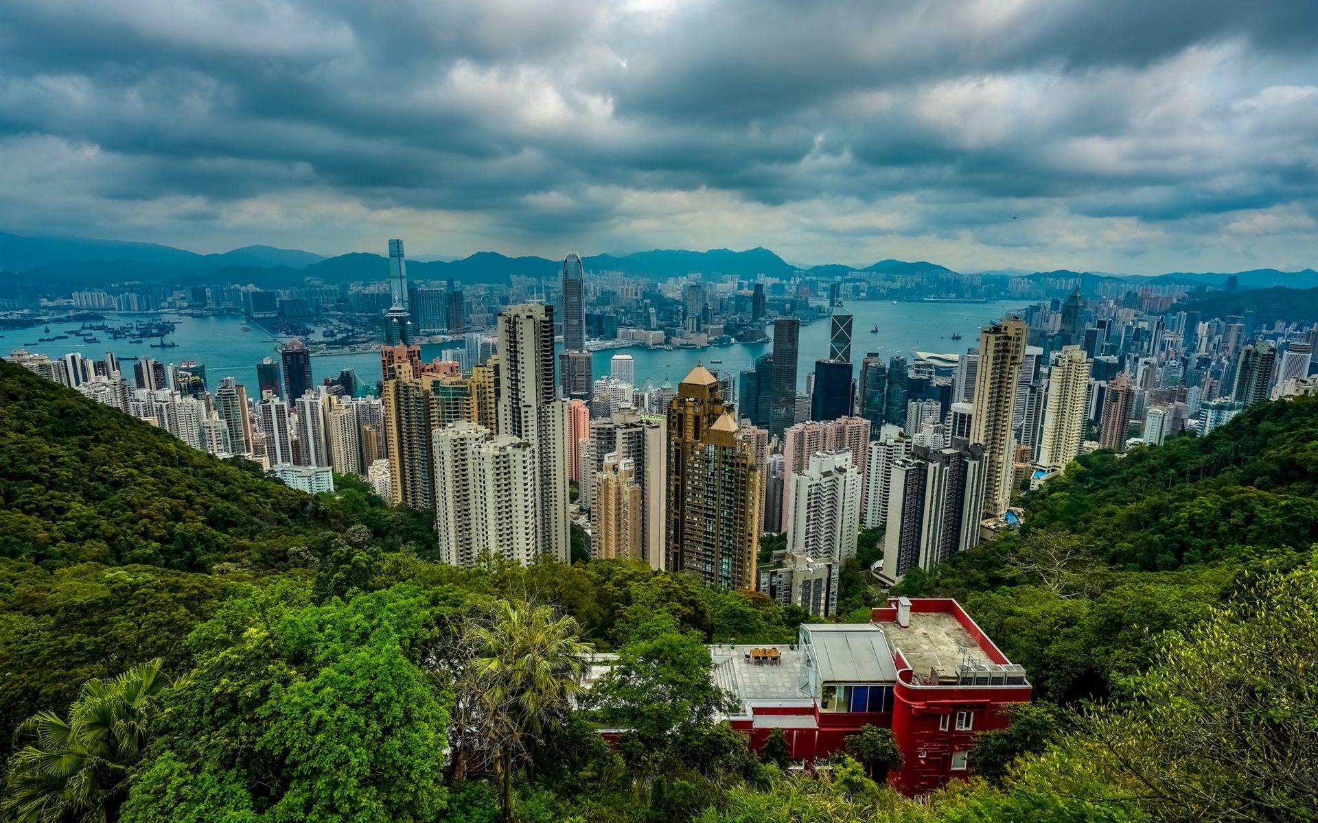 1920x1200 Wallpaper Hong Kong, city view, from mountain top views 1920x1200