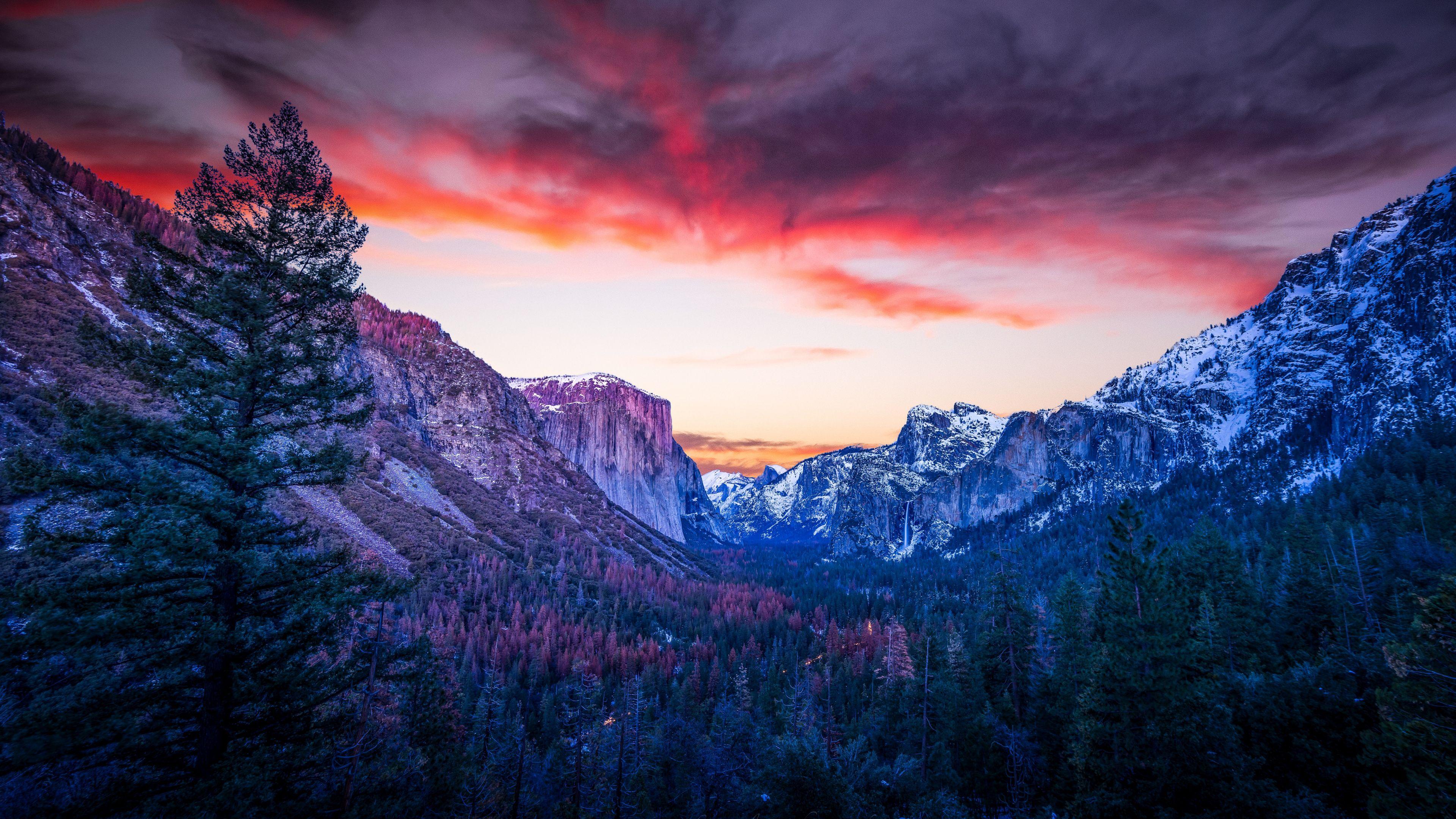 3840x2160 Download Mountains, forest, twilight, Yosemite valley, national