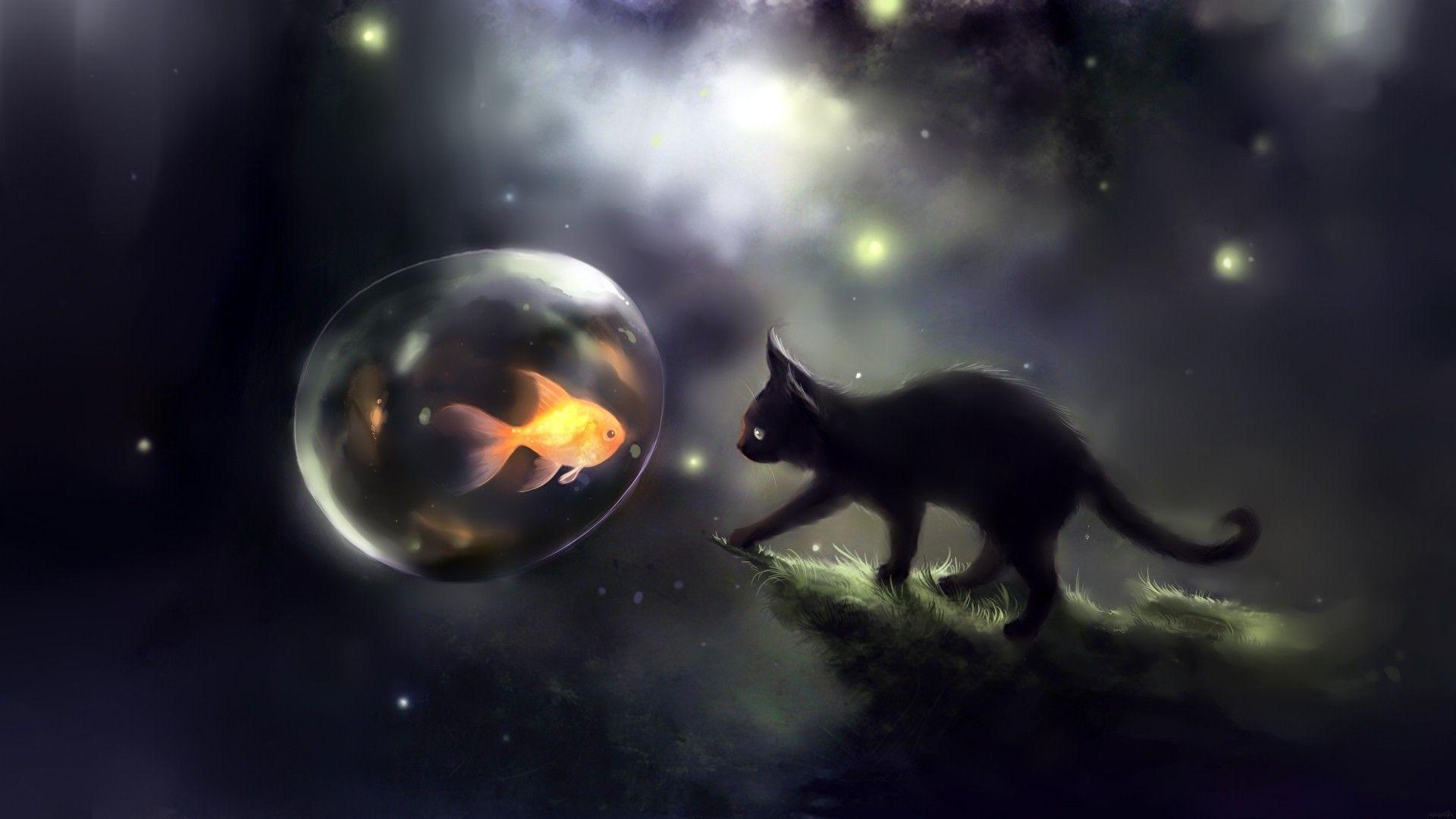 1920x1080 cats fish digital art artwork apofiss 1920x1080