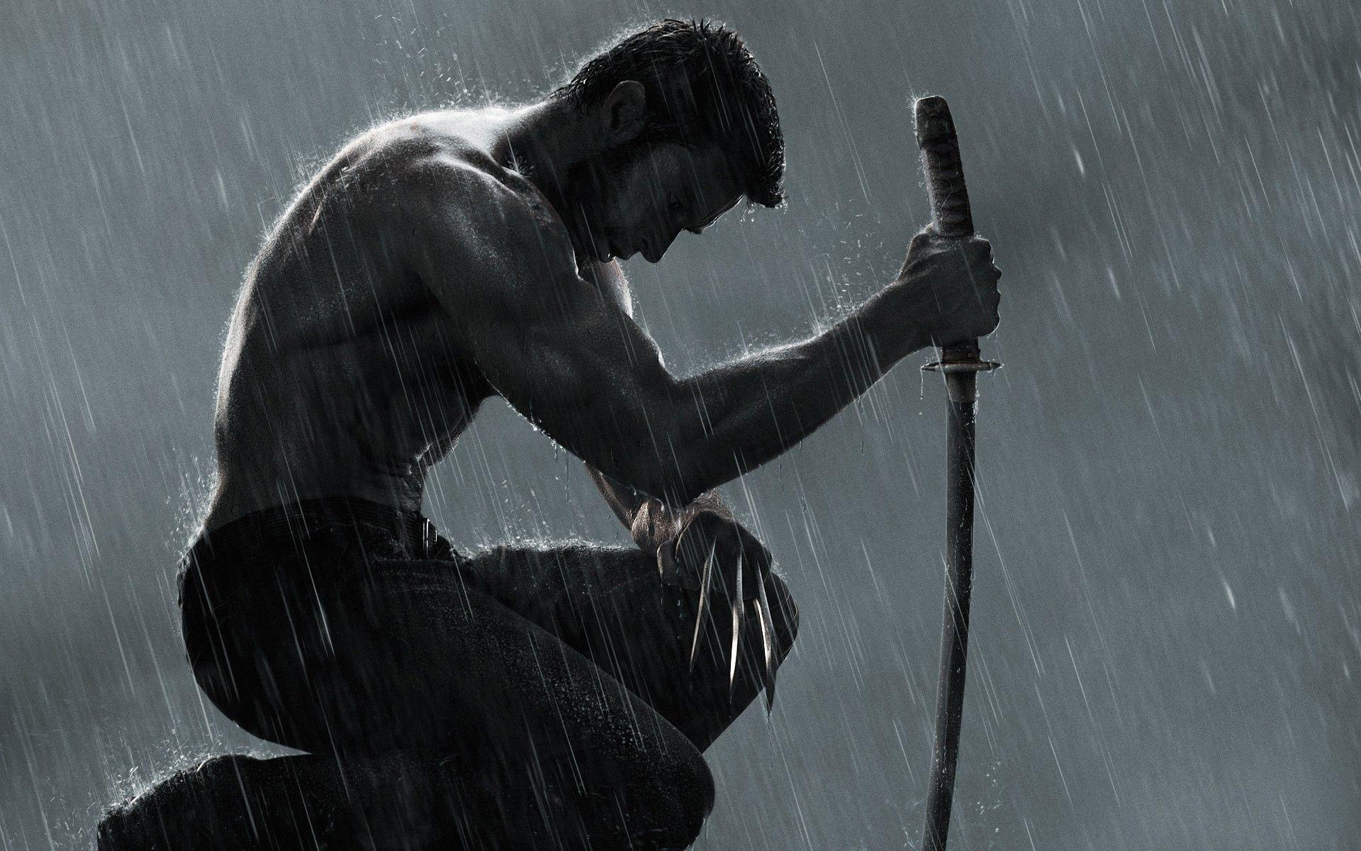 1920x1200 rain, Wolverine, katana, Hugh Jackman, 3D wallpaper