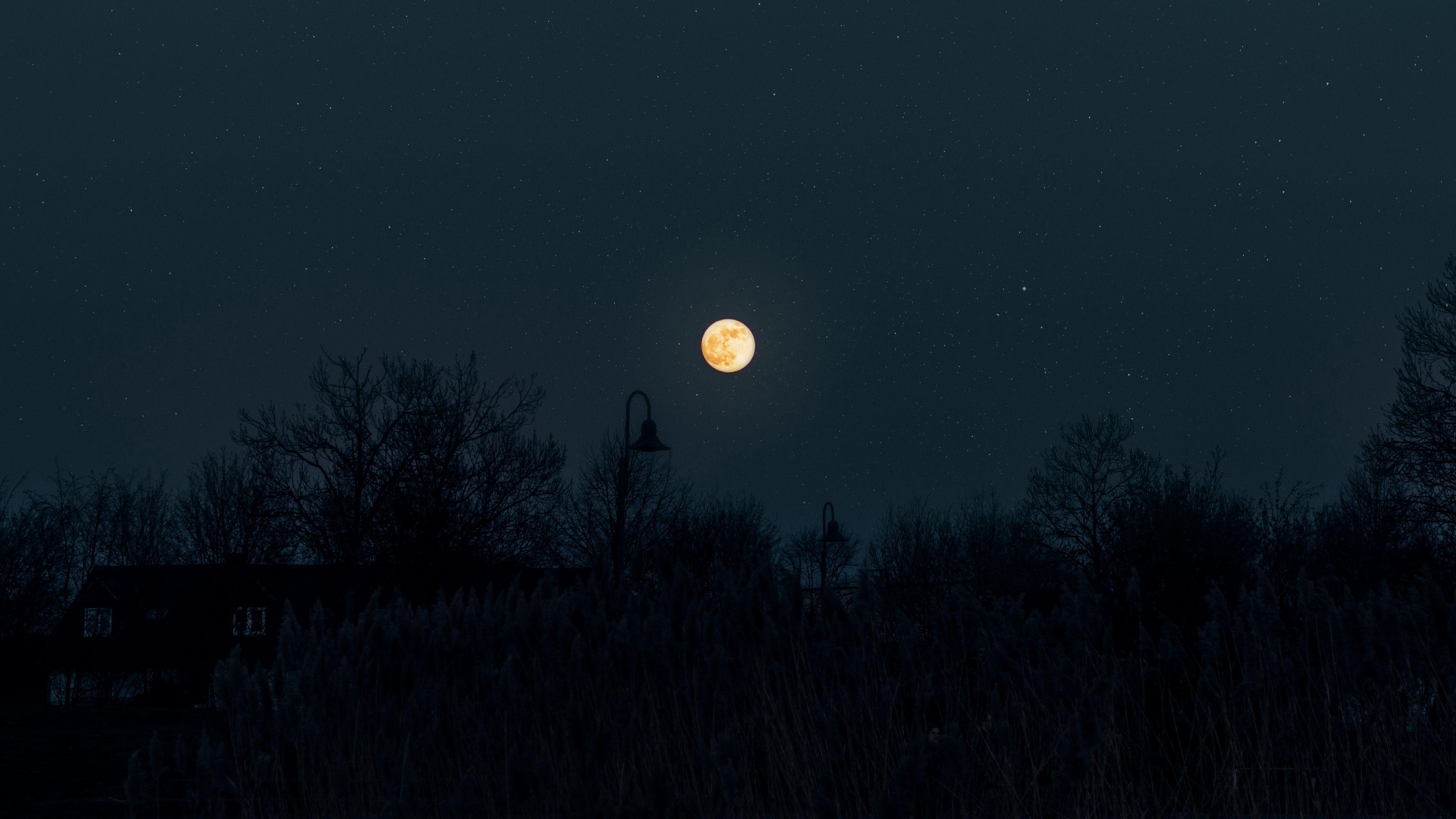 3840x2160 Download wallpaper 3840x2160 moon, full moon, starry sky, night