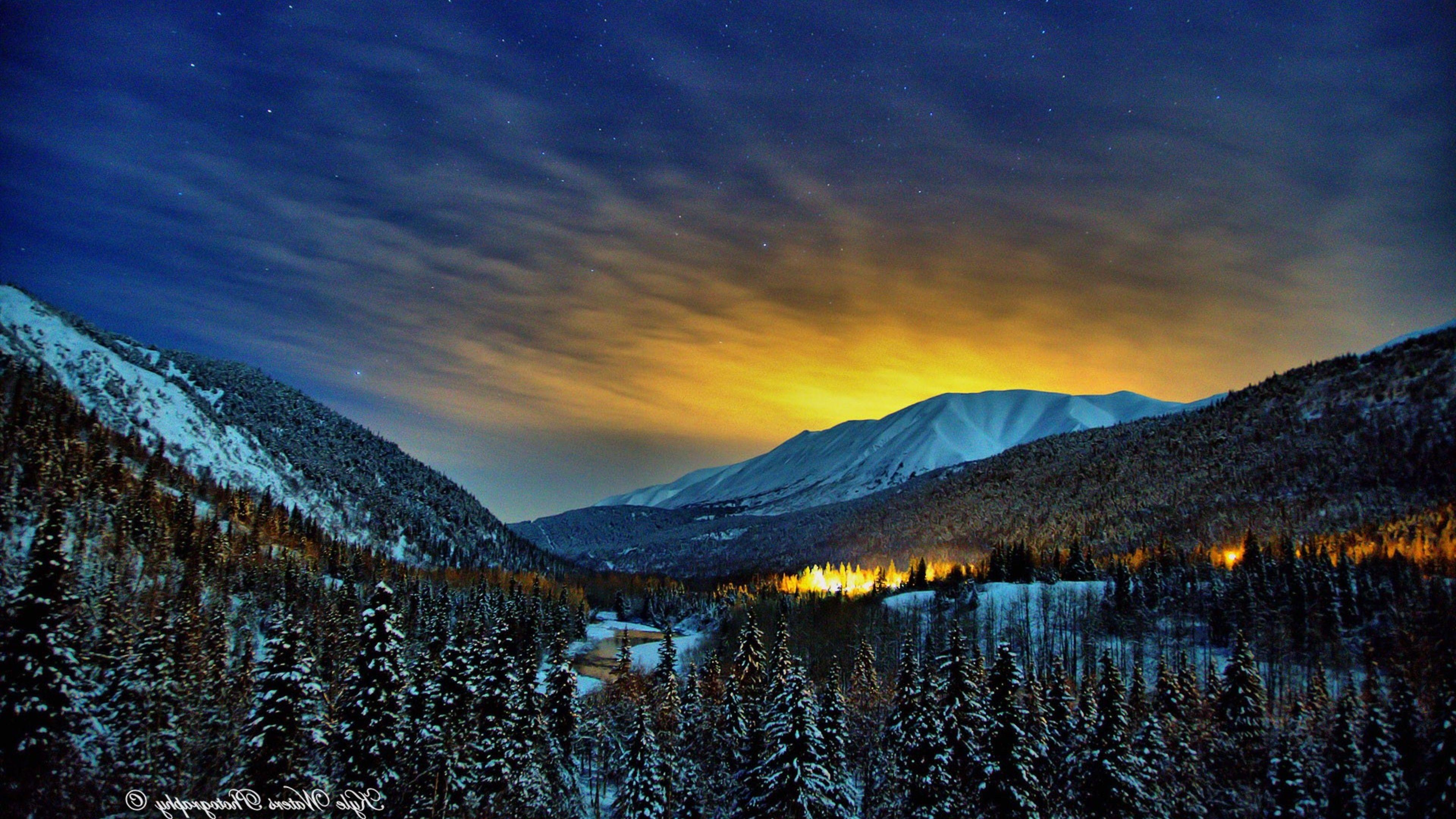 3840x2160 Marvelous Night Winter Wallpaper Picture For Background HD