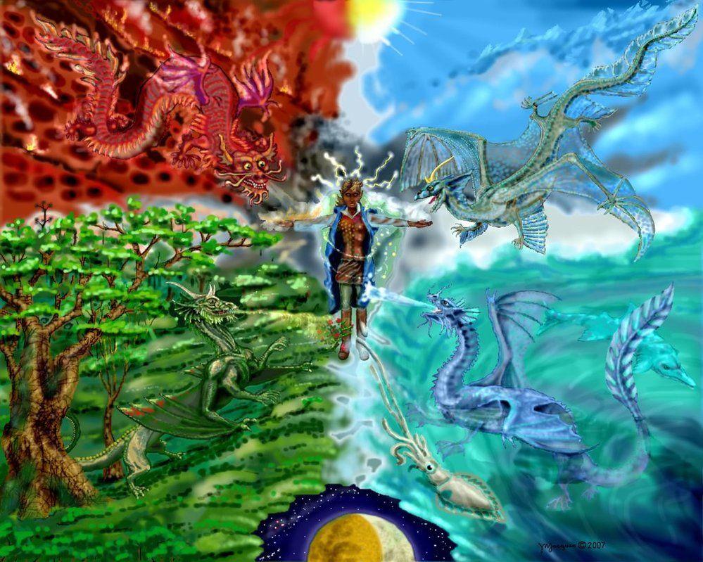 999x799 Dragons, Earth Air Fire Water