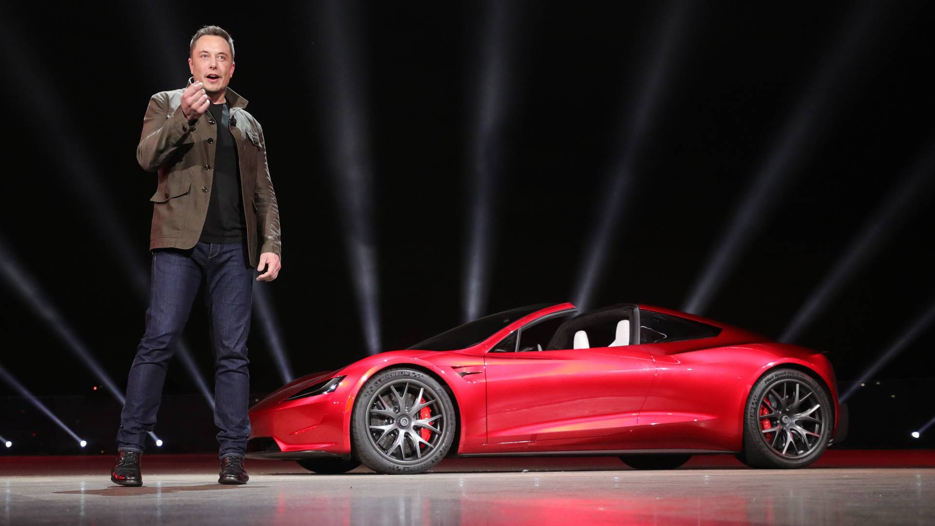 1920x1080 Tesla Roadster demonstration by Elon Musk. Motor1.com Photo