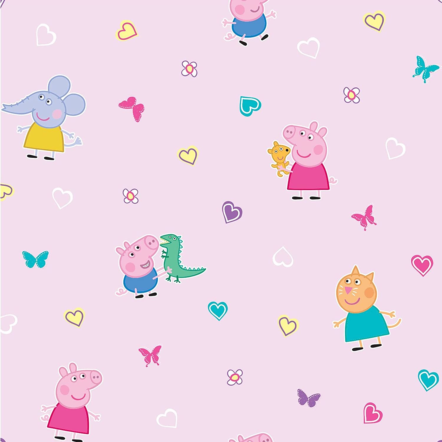 1500x1500 Peppa Pig Pink Heart Butterfly Childrens George Pig Emily Elephant Candy Cat Wallpaper: Amazon.co.uk: DIY & Tools