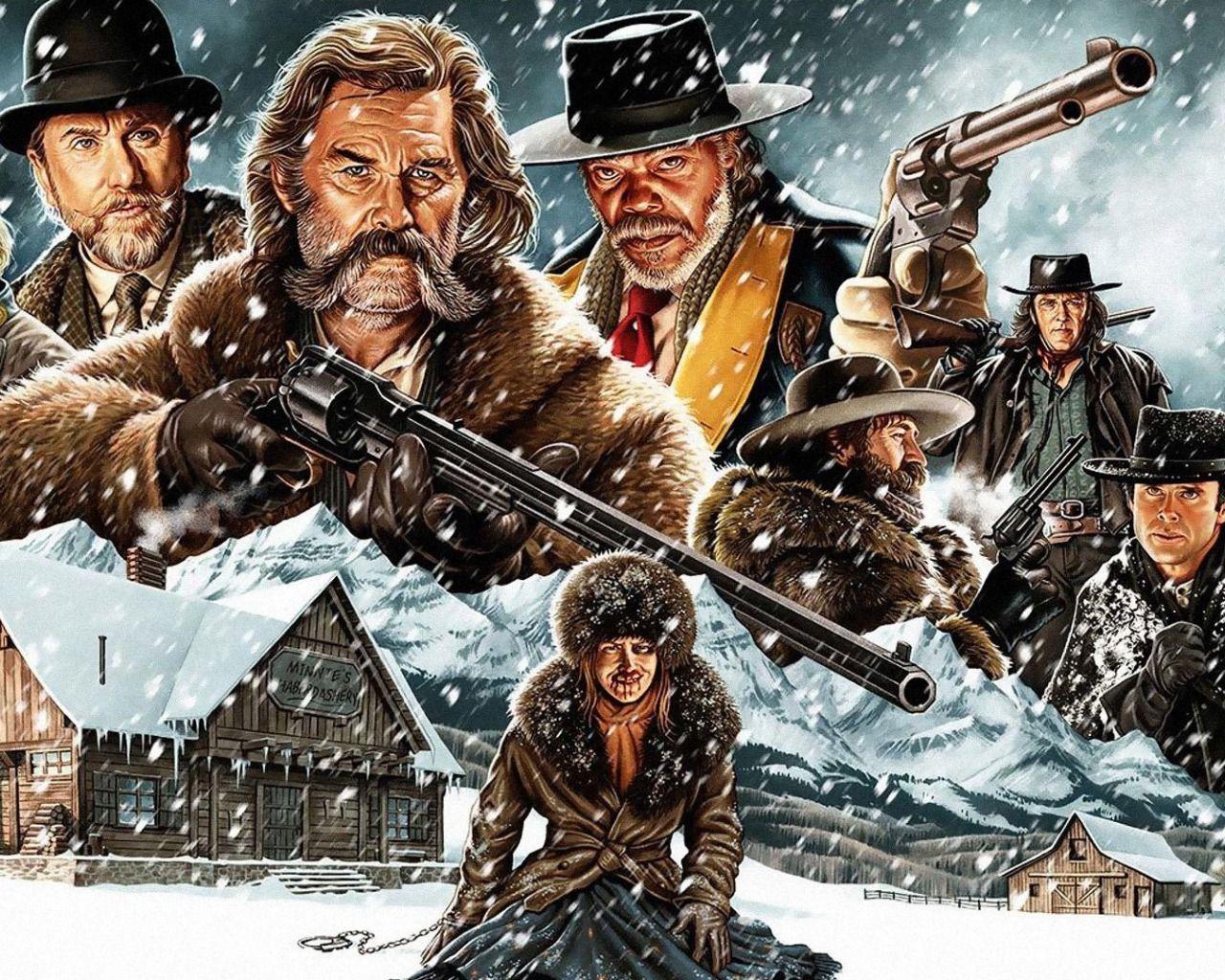 1280x1024 Download wallpaper cinema, gun, pistol, weapon, hat, woman, snow