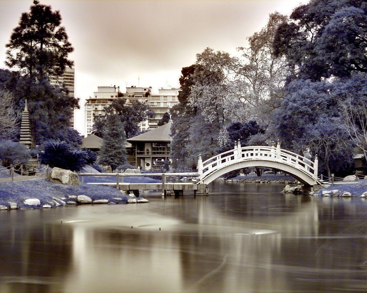 1280x1024 Lakes: Color Lake Garden Trees Japanese Photography Bridge District