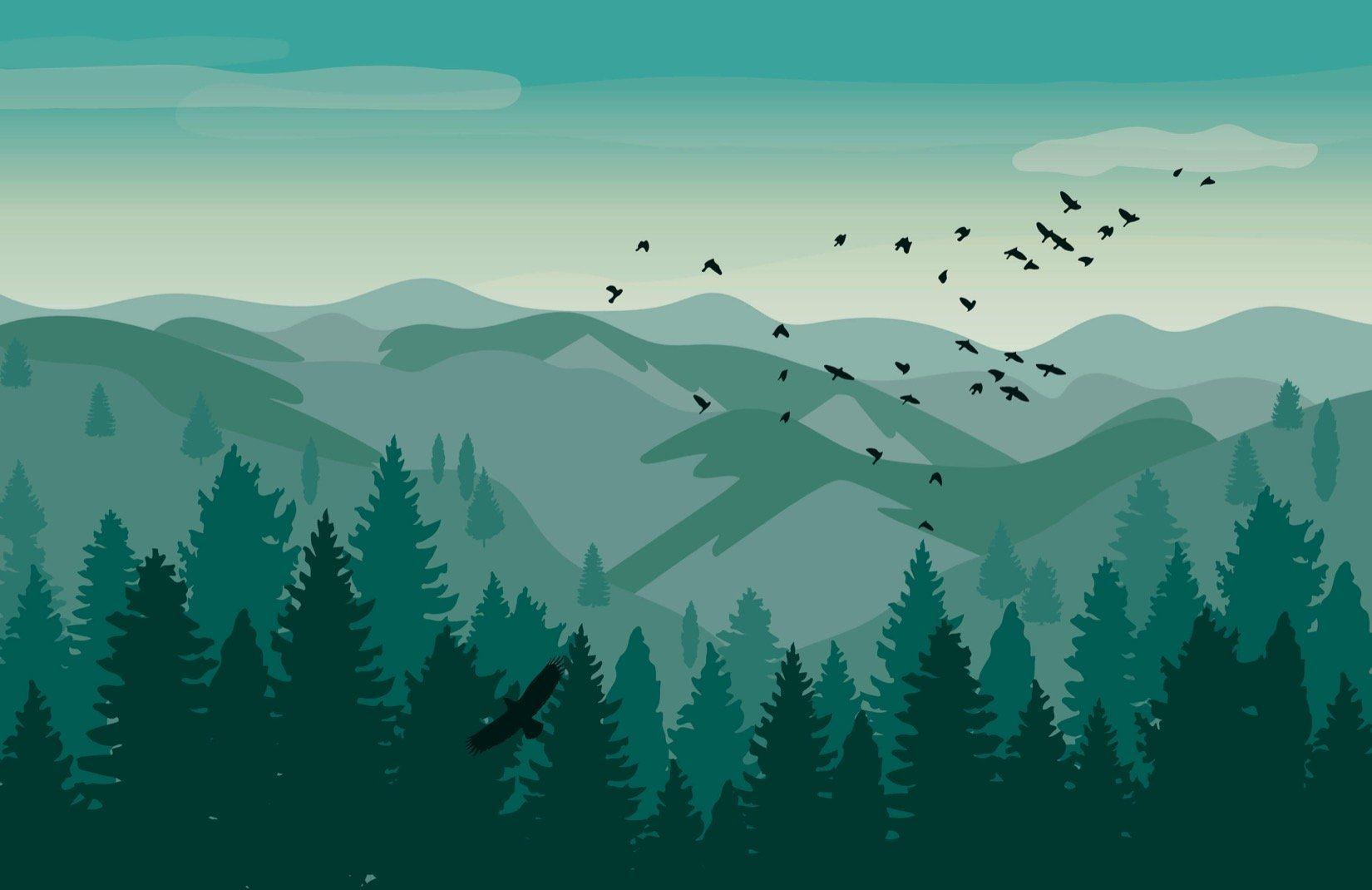 1650x1070 Illustrated Green Landscape Wallpaper Mural