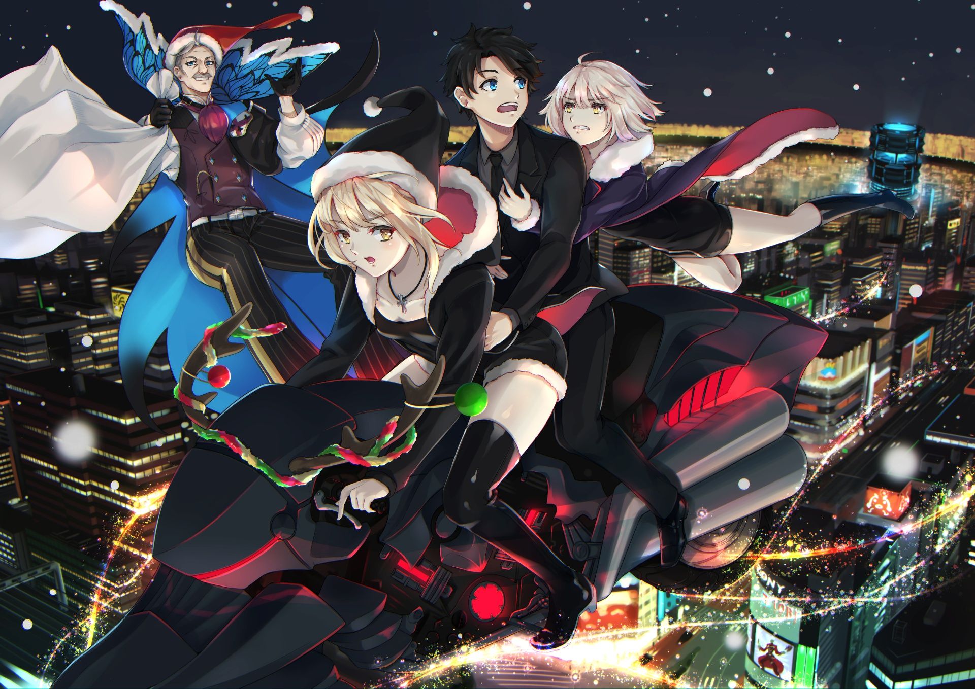 1920x1358 Wallpaper the city, anime, art, Christmas, characters, Fate / Grand Order for mobile and desktop, section сёнэн, resolution 1920x1358