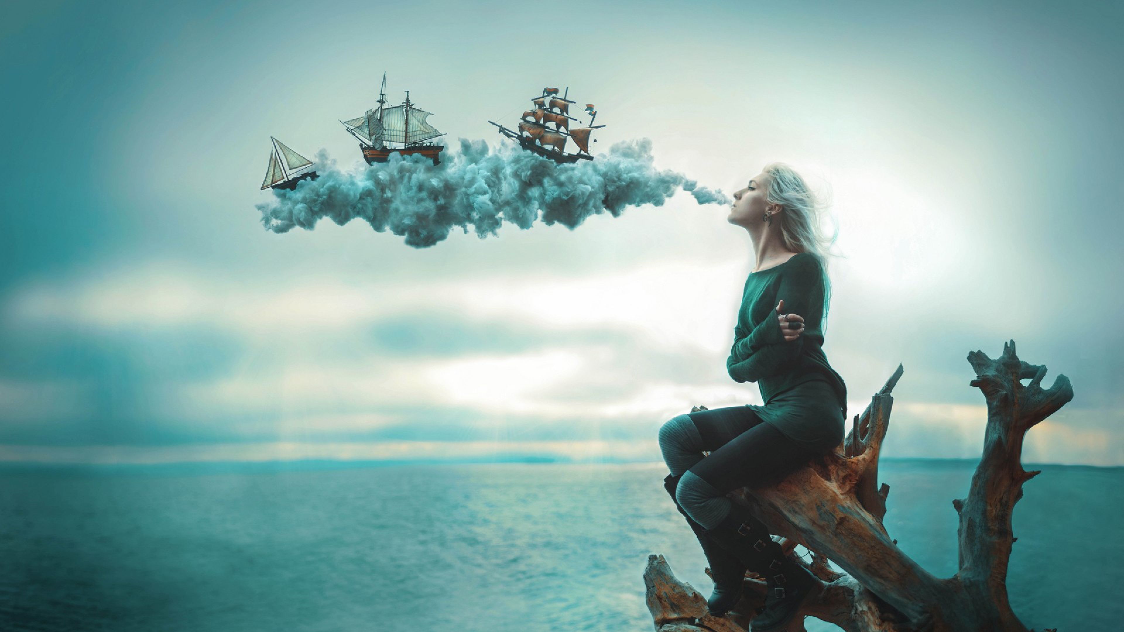 3840x2160 Sailing Ships Sea Smoke Wallpaper, HD Artist Wallpaper, 4k Wallpaper, Image, Background, Photos and Picture