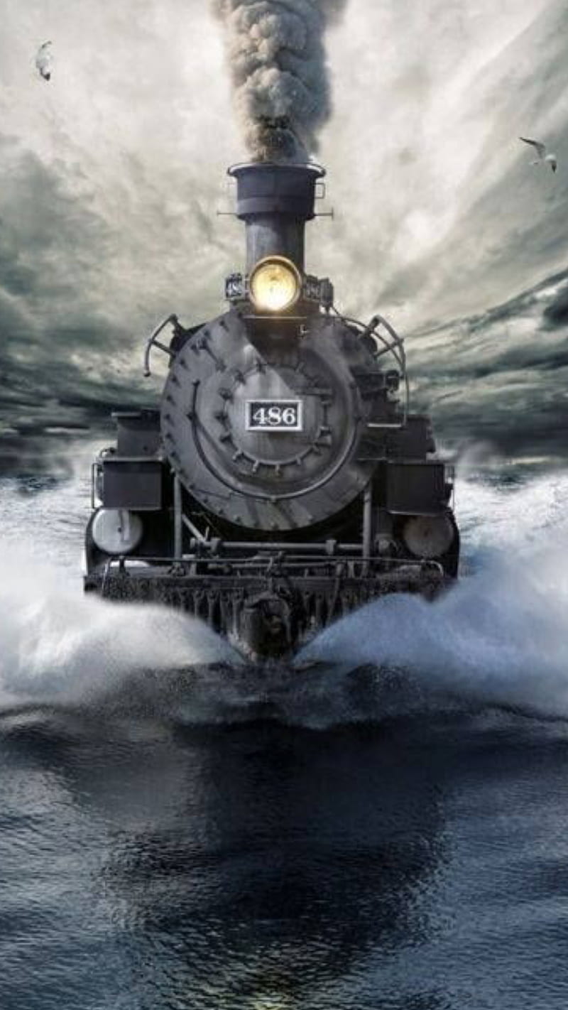 800x1422 Steam train, fantasy, old, sea, smoke, steam, train, vehicle, HD phone wallpaper