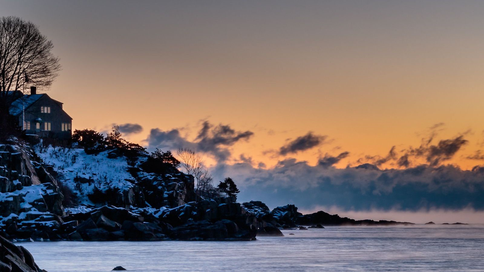 1600x900 A Sea smoke sunrise. Below zero temps and warm water make f