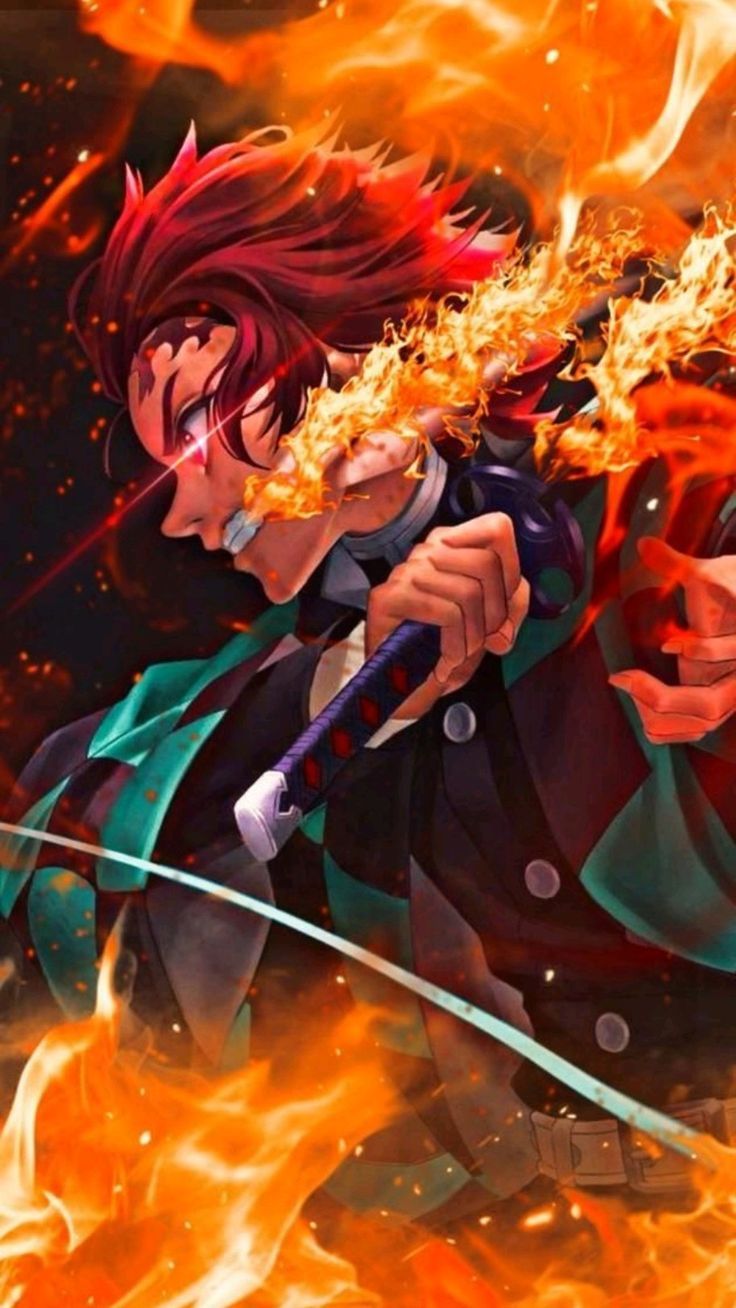 736x1308 tanjiro sun breathing, anime art, anime painting
