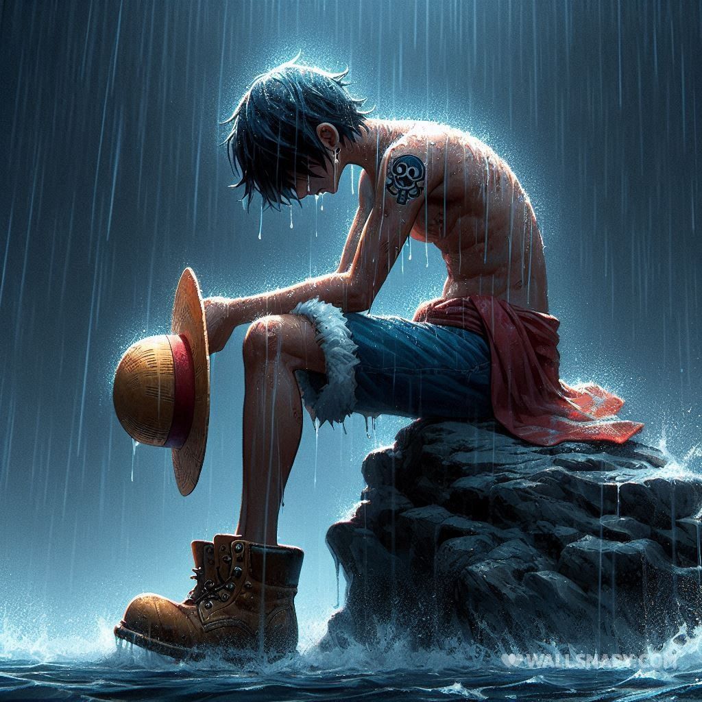 1024x1024 Luffy crying rock holding ace anime uhd