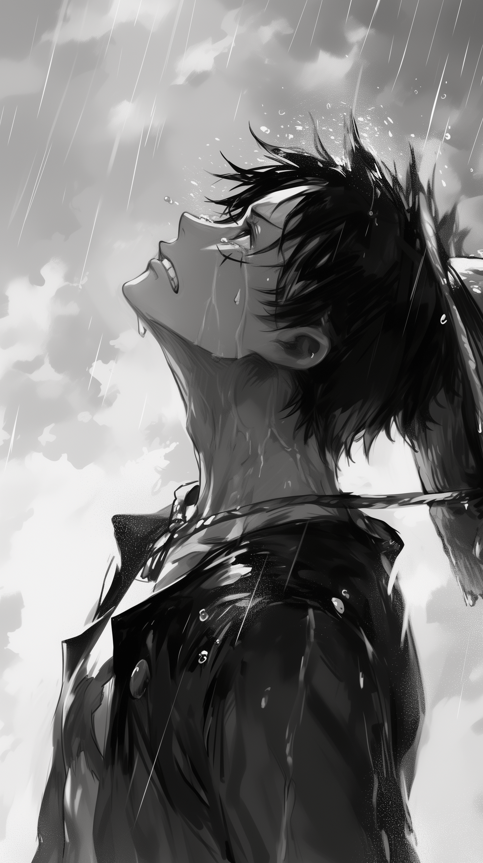 1632x2912 Monkey D. Luffy: Rainy Day Wallpaper for Anime Fans