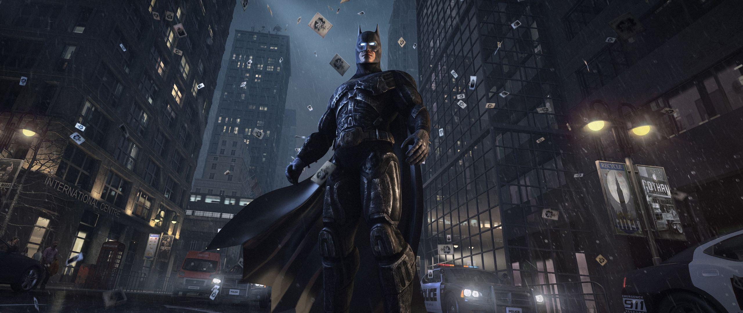 2560x1080 Download Batman, watching Gotham, city, superhero, video game wallpaper, 2560x Dual Wide, Widescreen