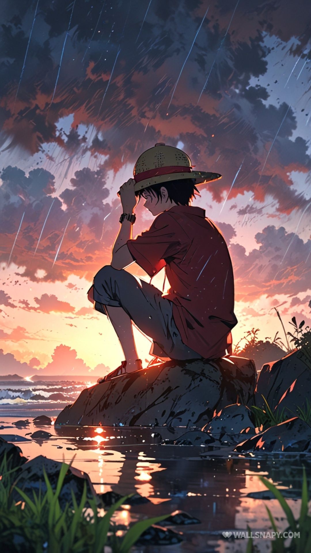 1080x1920 Luffy crying rain rock ace hat mobile dp
