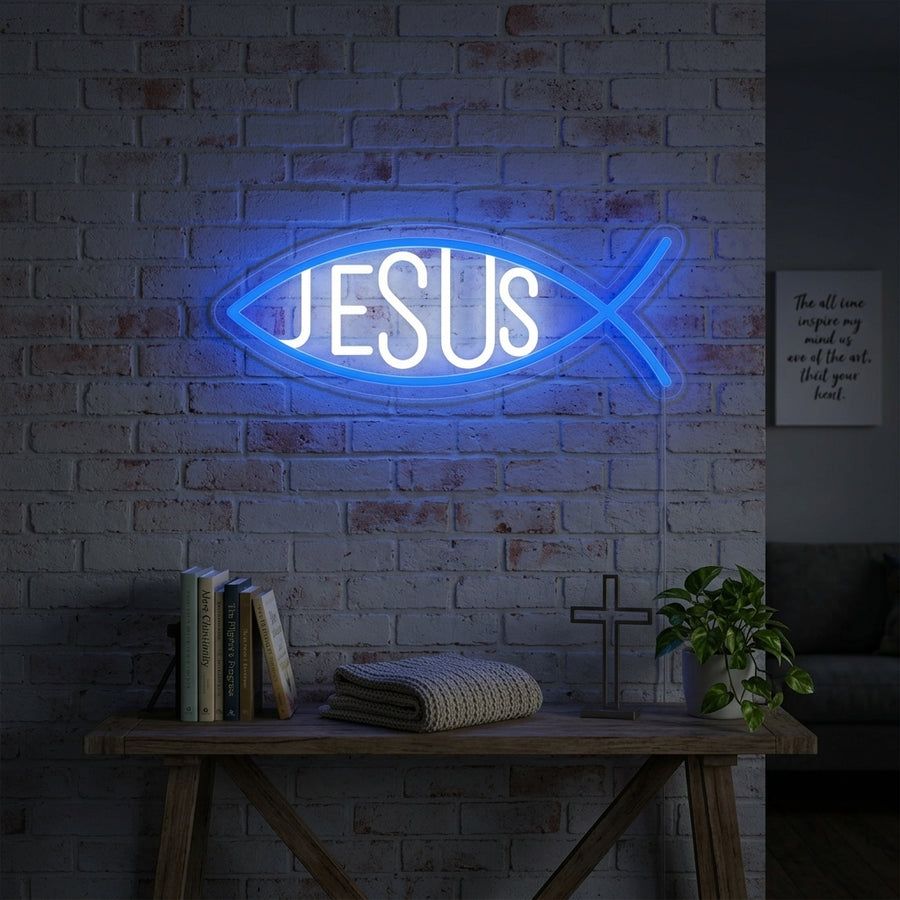 900x900 Christian Jesus Fish Neon Sign