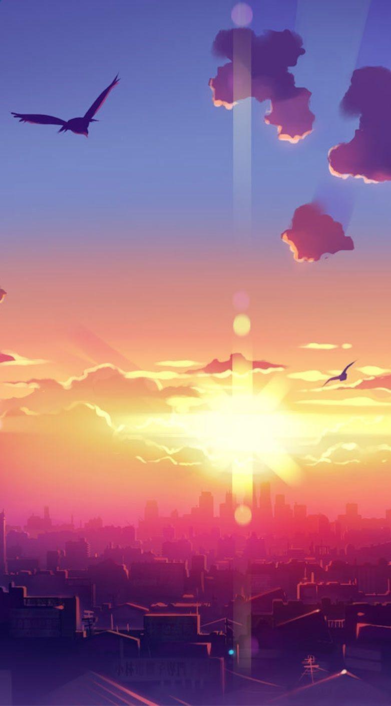 HD wallpaper artwork sunset sky urban clouds anime  Wallpaper Flare