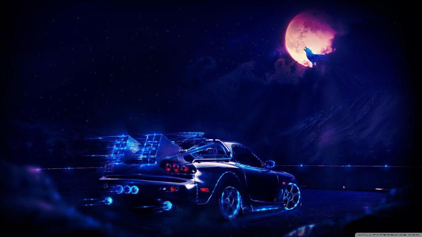 1366x768 Neon Car Going To The Moon Wolf Ultra HD Desktop Background Wallpaper for 4K UHD TV : Widescreen & UltraWide Desktop & Laptop : Tablet