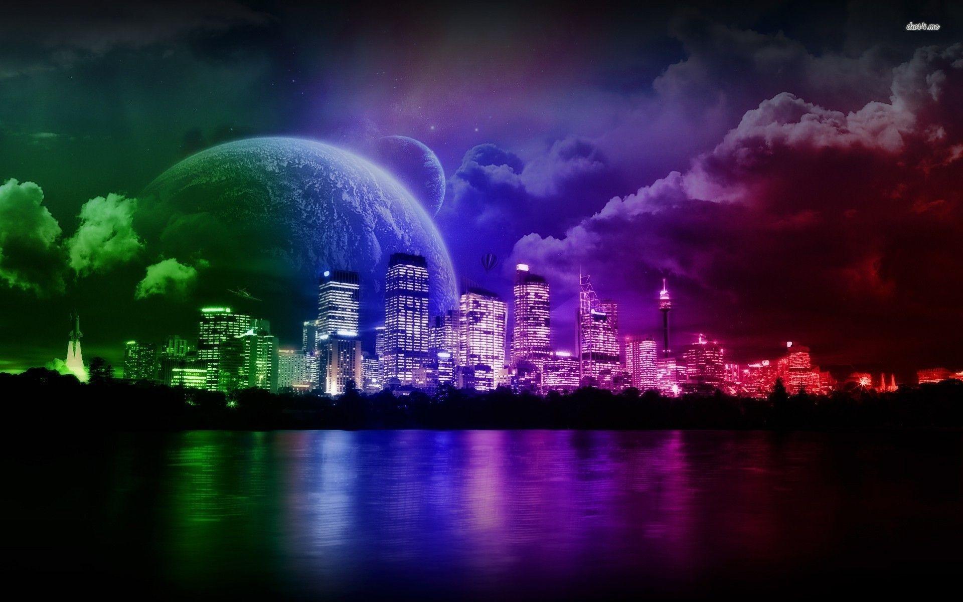 1920x1200 Neon City Computer Wallpaper