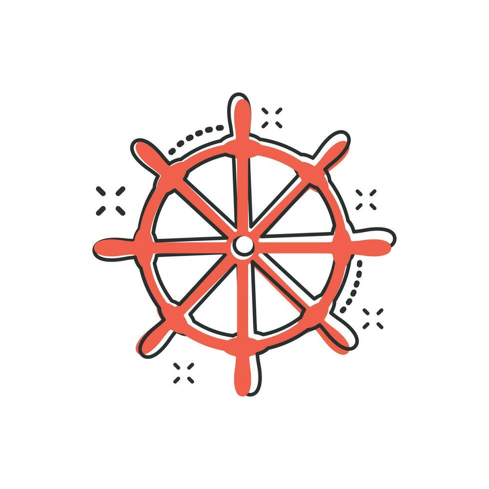 980x980 Vector cartoon steering wheel rudder icon in comic style. Rudder wheel sign illustration pictogram. Steering rudder business splash effect concept