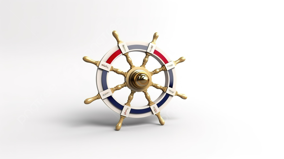 1200x673 3D Render Of A White Background Featuring A Nautical Ship Steering Wheel Adorned With Ribbon Banner, Boat Wheel, Ship Wheel, Rudder Background Image And Wallpaper for Free Download