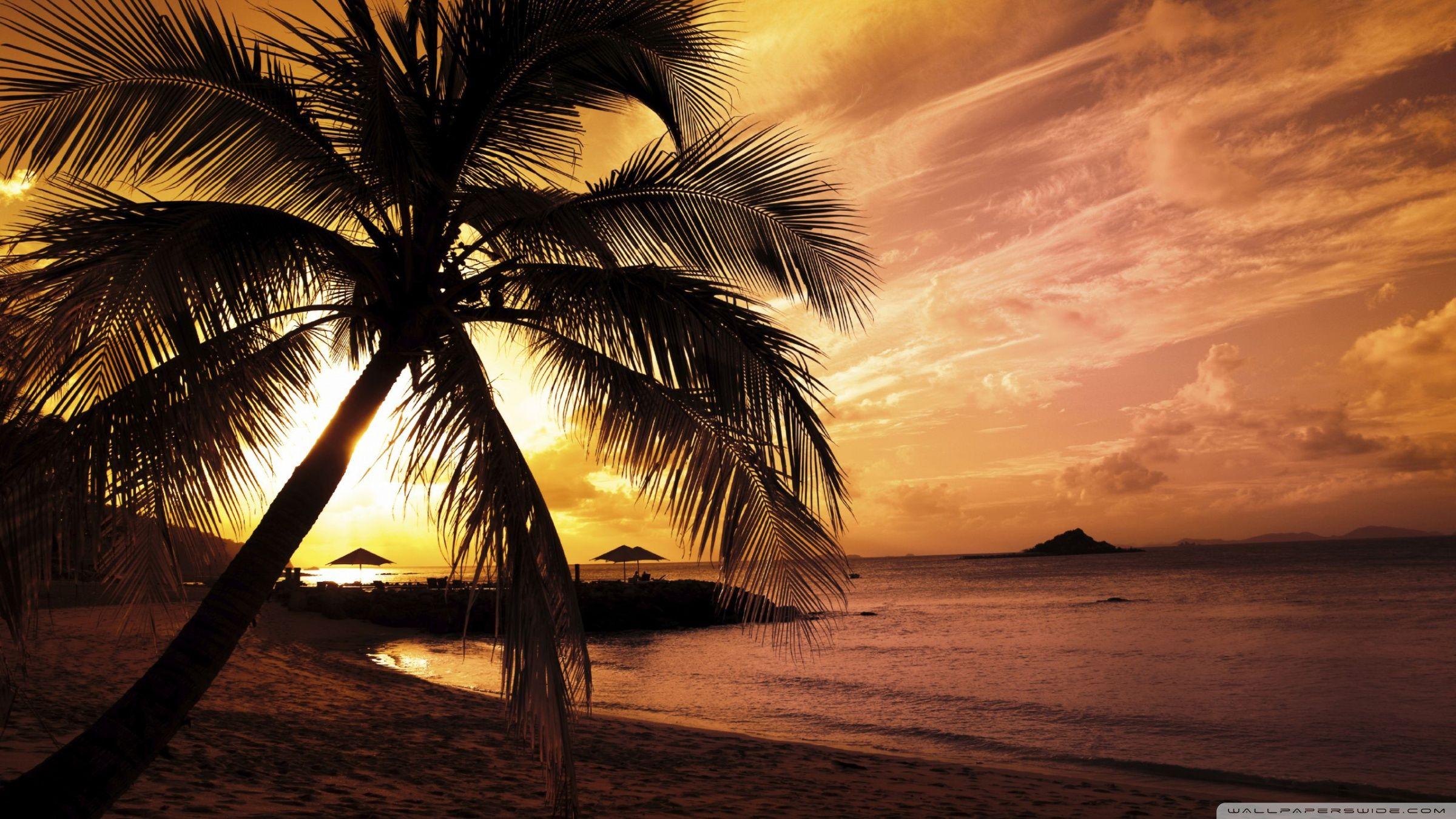 2400x1350 Tropical Beach Sunset Ultra HD Desktop Background Wallpaper for 4K
