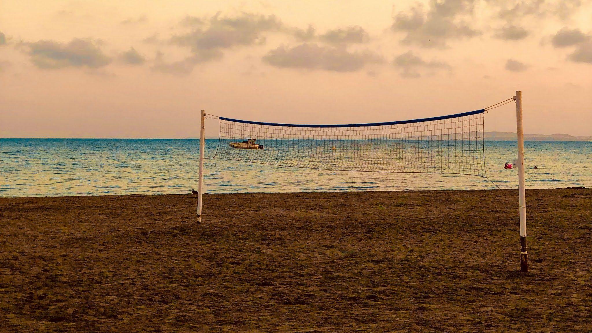 2048x1152 Wallpaper Volleyball Net, Sea, Beach