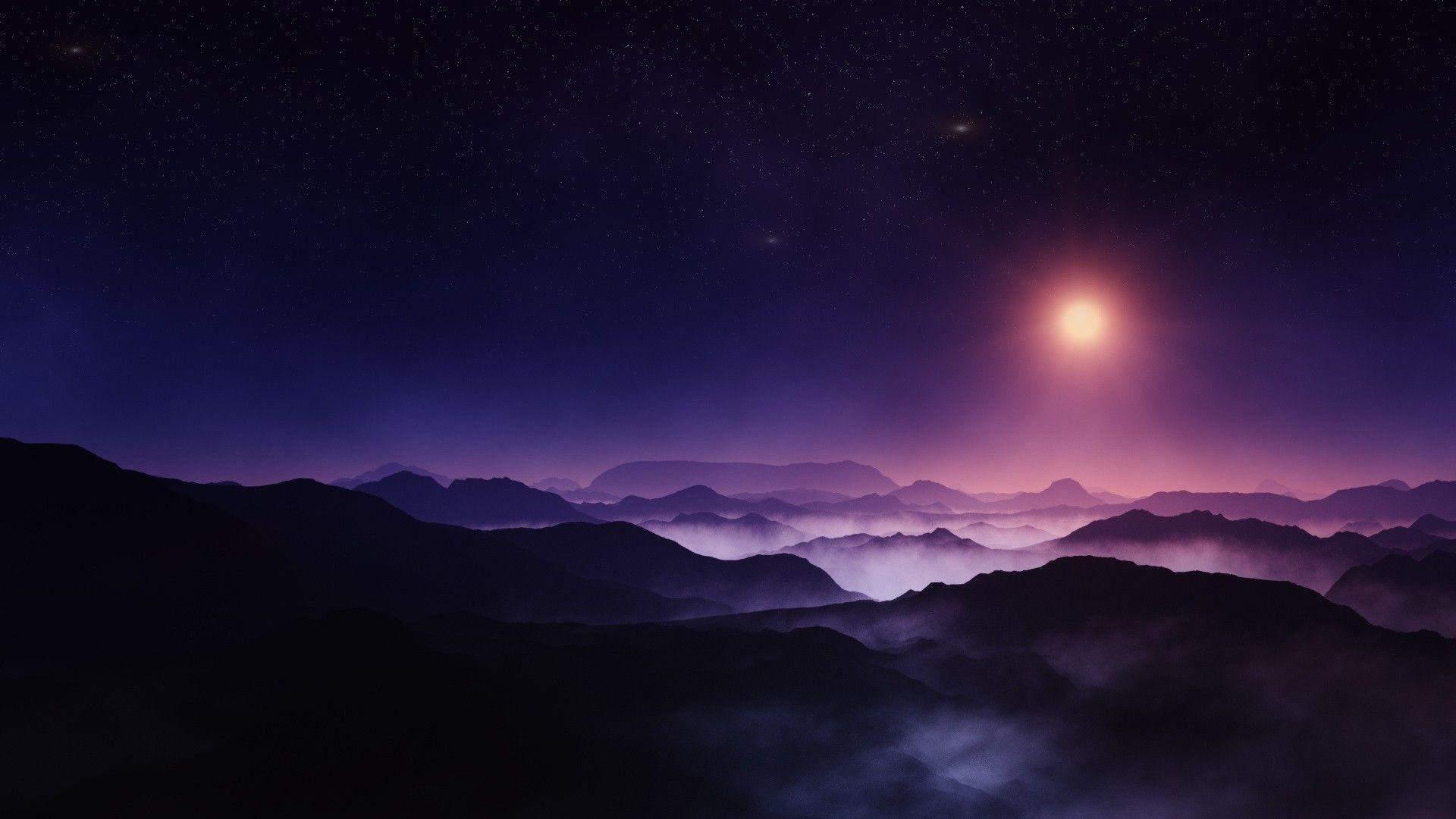 1920x1080 nature, Landscape, Midnight, Sun, Mountain, Starry Night, Mist
