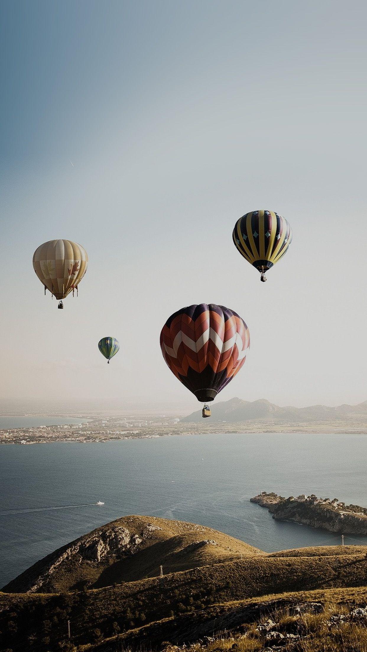 1242x2208 Hot Air Balloon Sky Seaside Nature