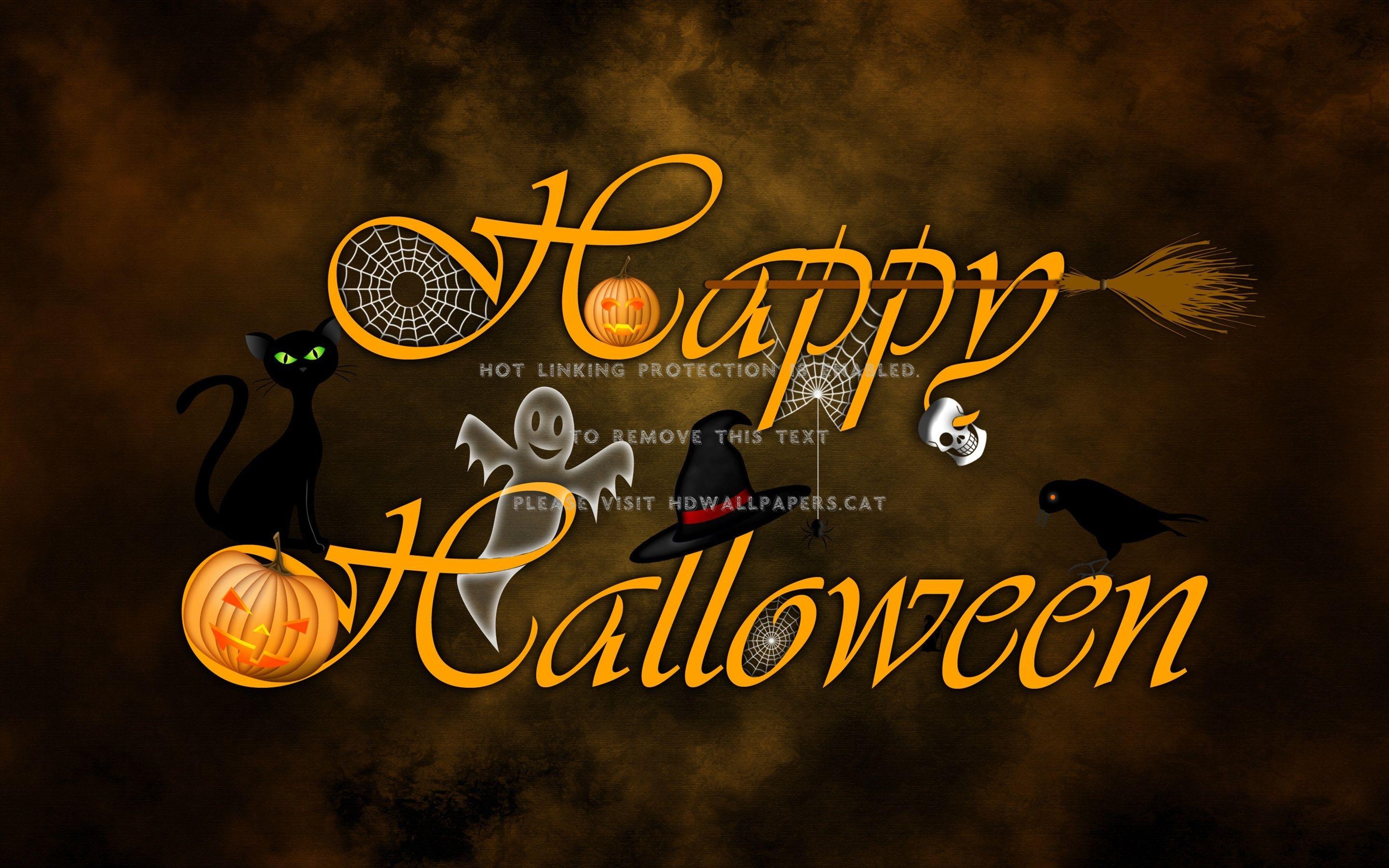 2880x1800 happy halloween raven hat broom fall webs