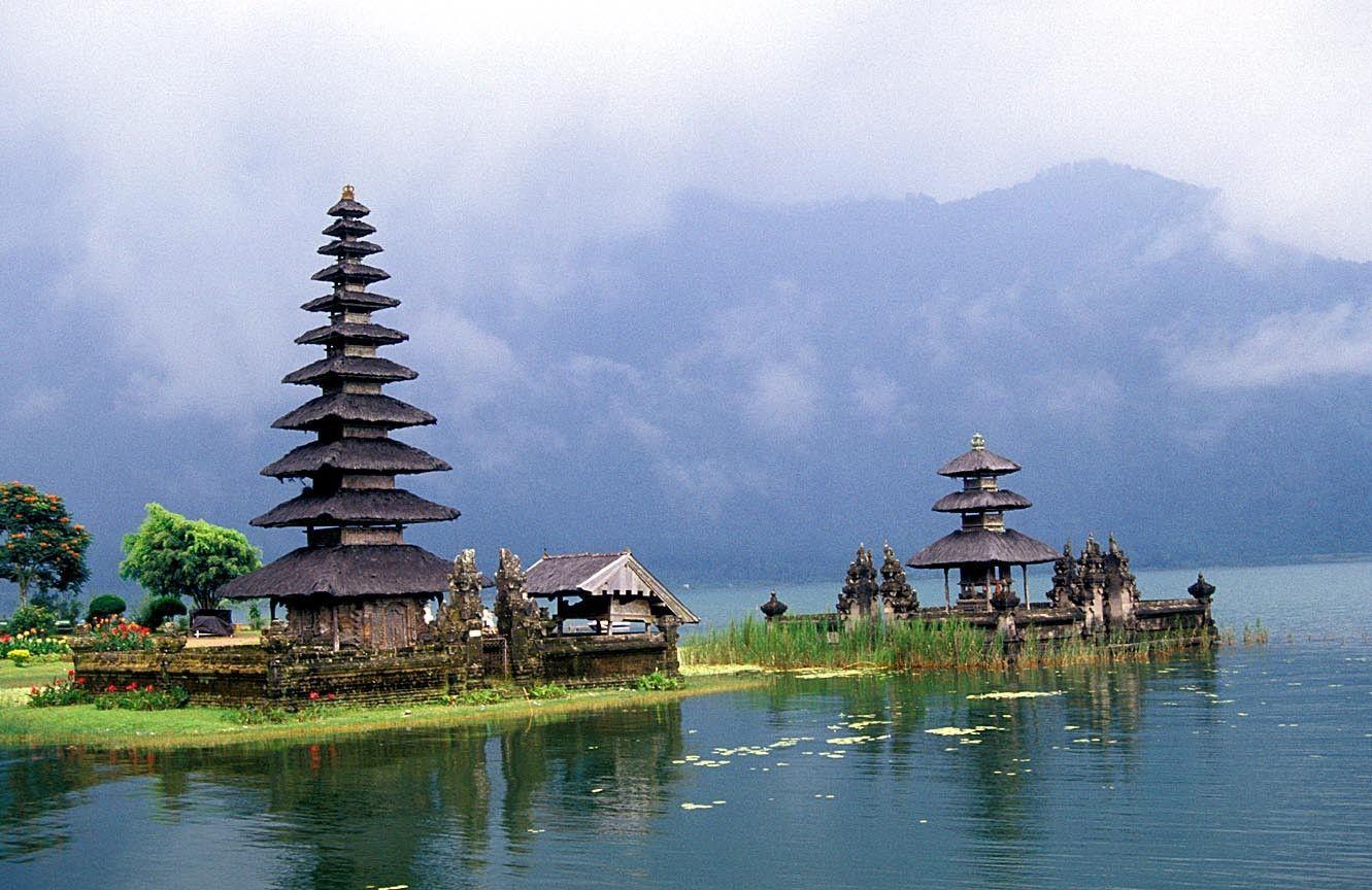 1331x864 Island Pagoda Bali Temple Culture Hills Reeds Clouds Water Indonesia Full HD Wallpaper. Places to travel, Places to go, Most beautiful places